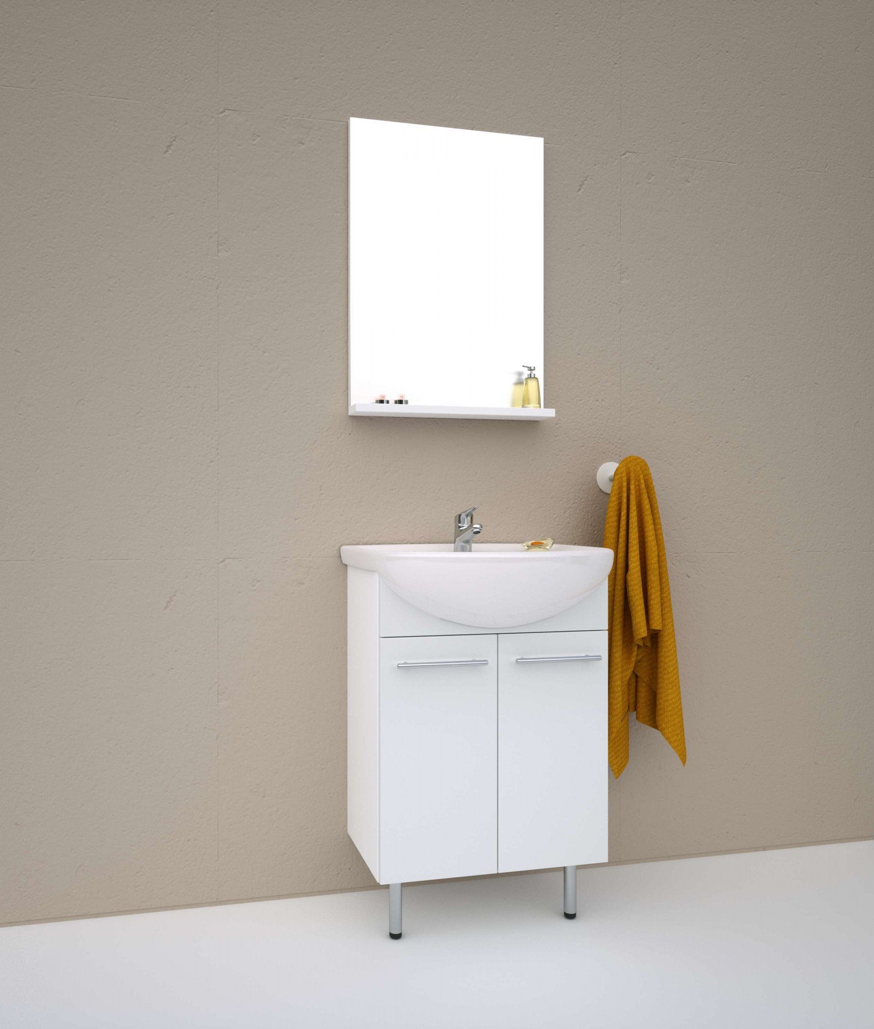 Spiegel, Spiegel Badezimmer-Set incl. (Komplett-Set, bestehend welltime mit Waschbecken), Waschtisch Waschtisch in1, 2-St., und aus Ablage Quadro, 2