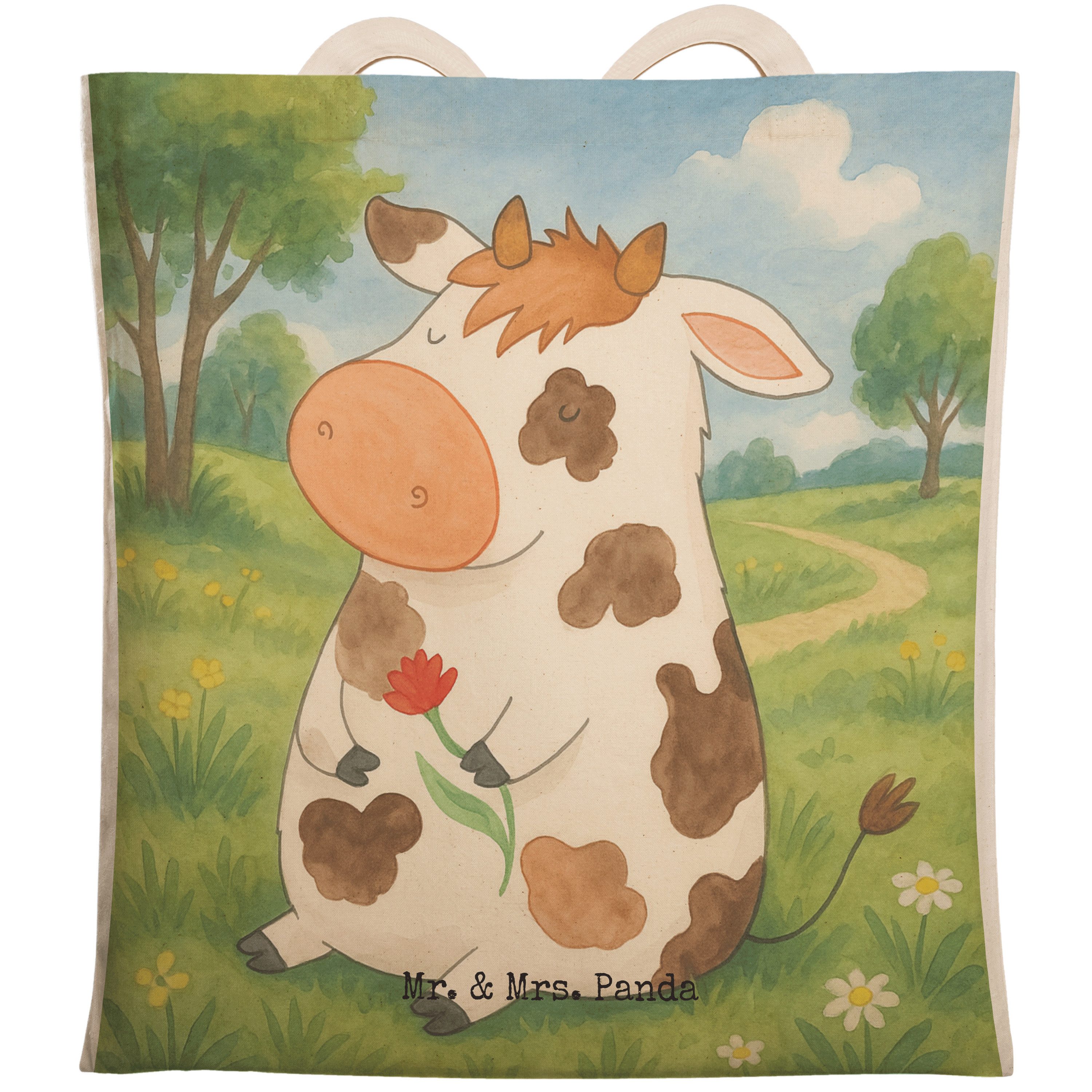 Mr. & Mrs. Panda Tragetasche Kuh Design, Tüte, Weiß, shopping bag, Strandtasche, Bauernhof, Spruch (Packung, 1-tlg)