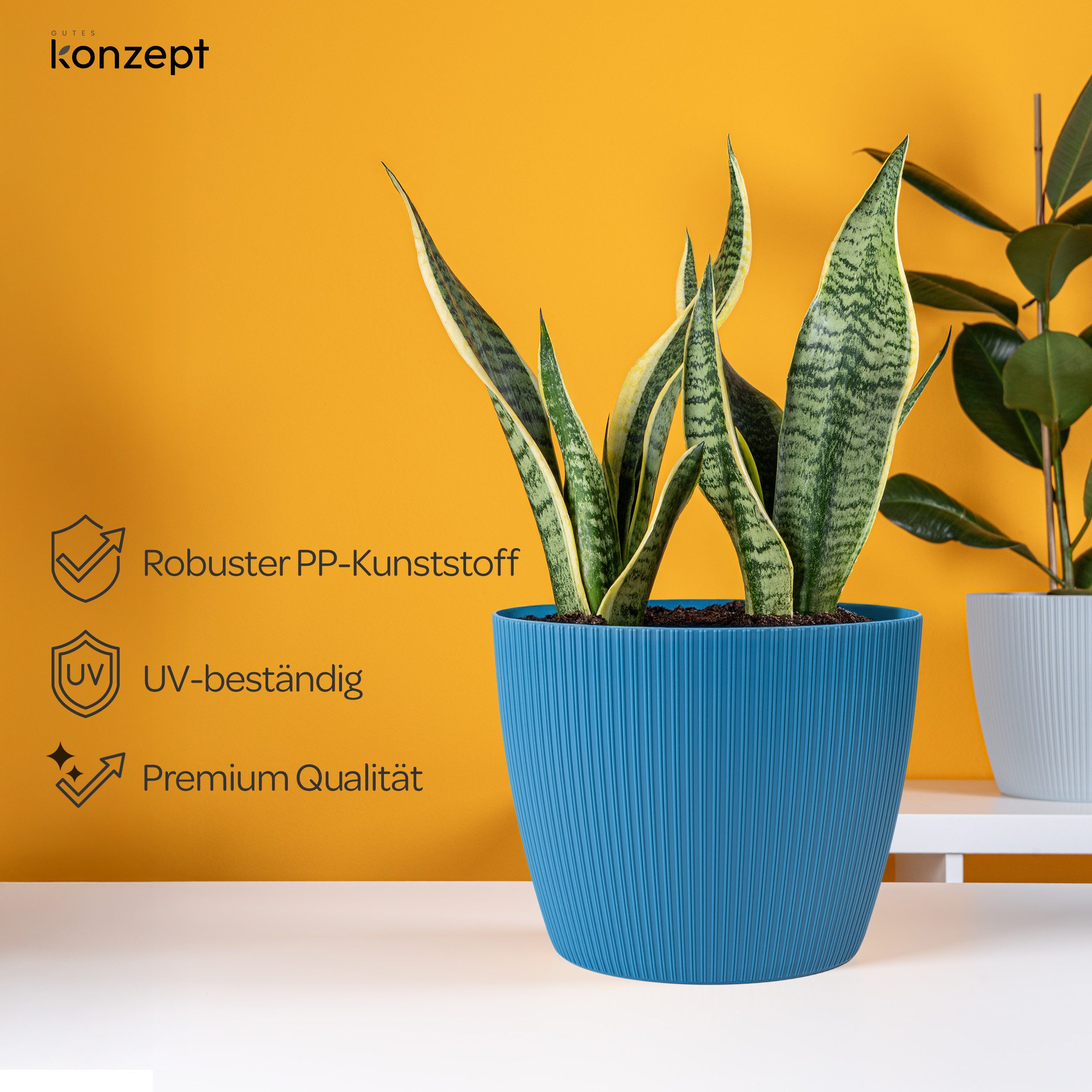 KONZEPT Blumentopf groß, gerillte Struktur 26/30cm, Übertöpfe für Zimmerpflanzen, aus Kunststoff ideal für Wohnzimmer, Küche und Balkon