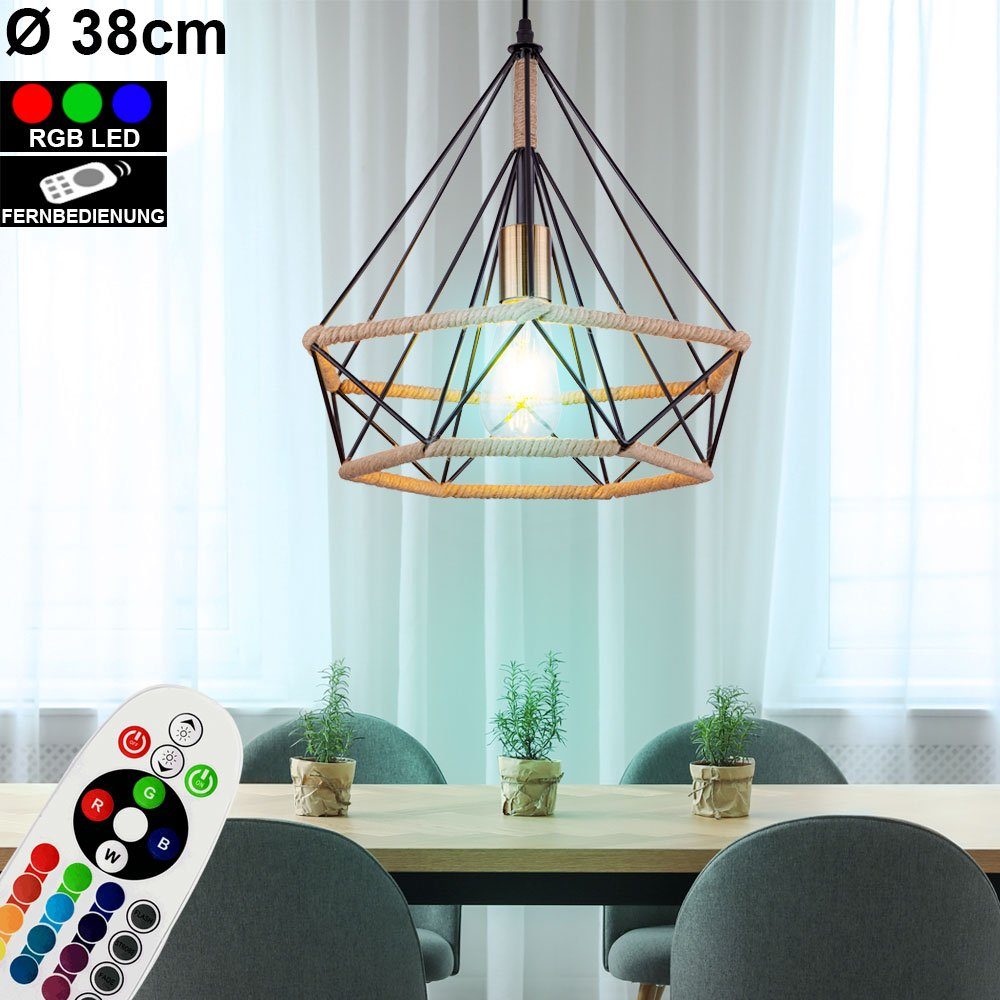 Pendel Leuchte etc-shop Leuchtmittel Lampe LED dimmbar Warmweiß, Decken inklusive, Hänge Pendelleuchte, Farbwechsel, Hanfseil