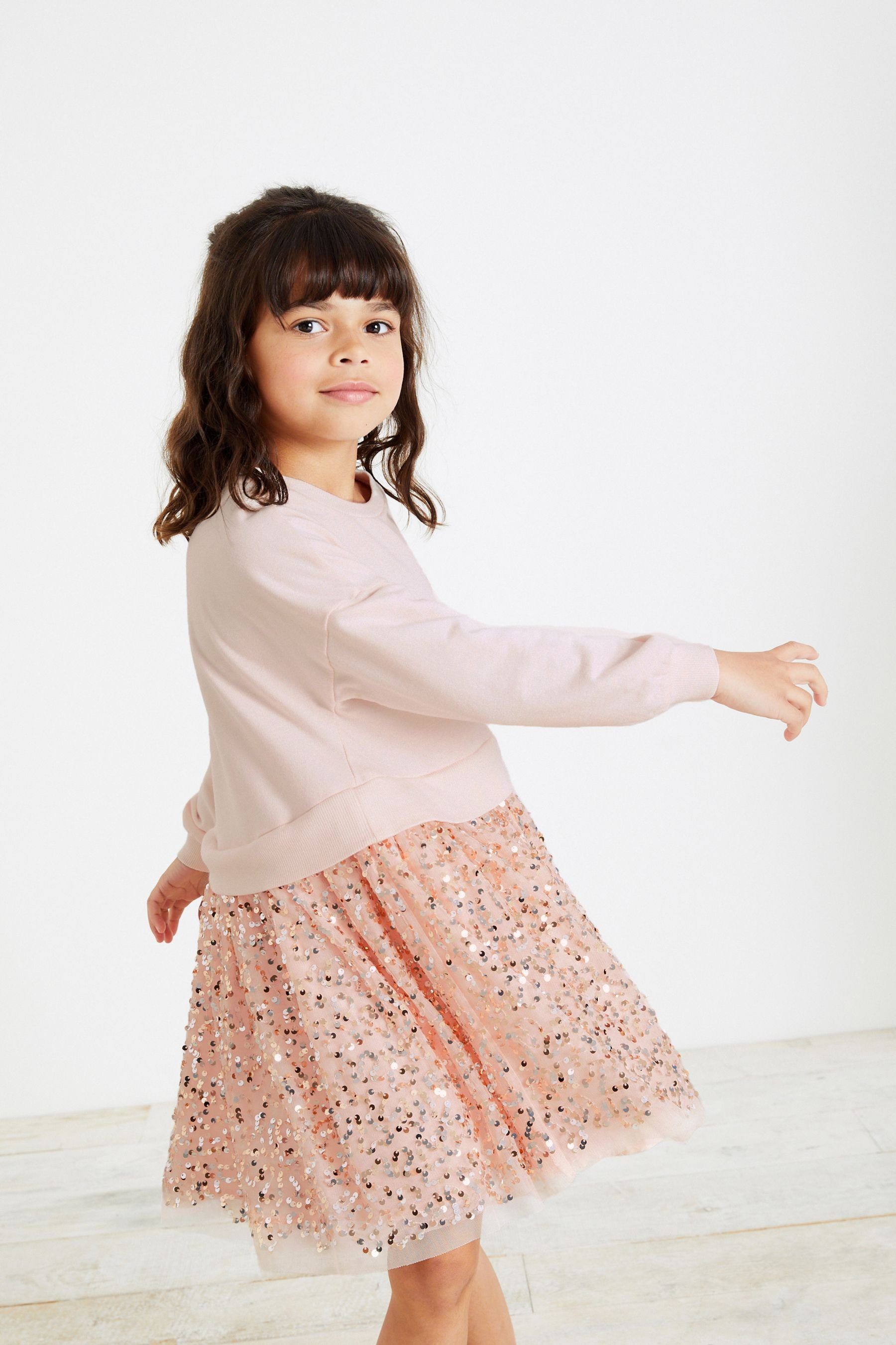 Next Sweatkleid (1-tlg) Pink mit Pailletten Sweatshirt-Skirt