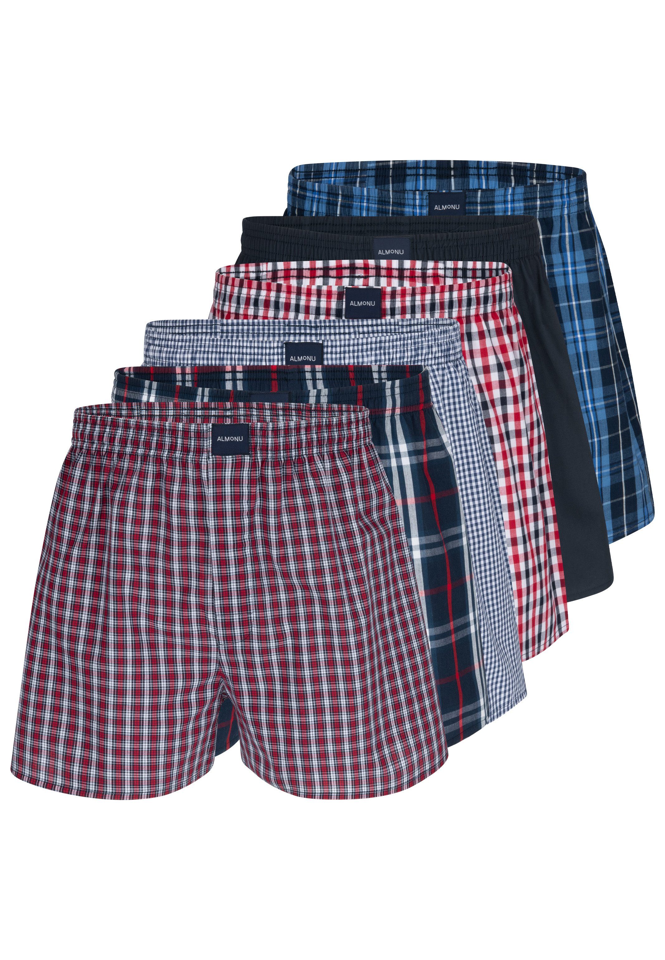 Almonu Boxershorts 6er Pack Web (Spar-Set, 6-St) Boxershorts - Baumwolle - mit Eingriff - Atmungsaktiv
