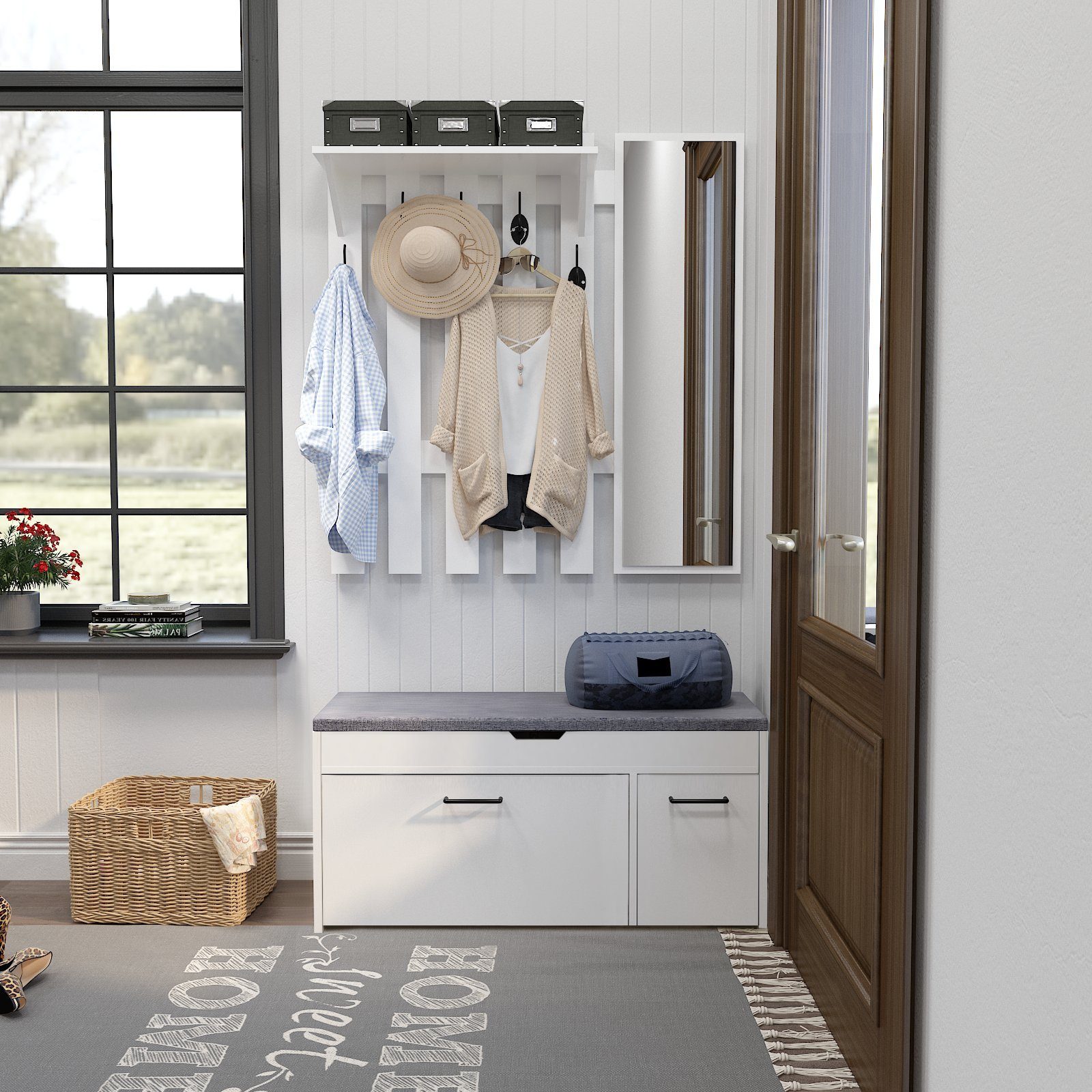 Mondeer Garderoben-Set (2-St), Garderobe mit Schuhbank, Garderobenpaneel mi günstig online kaufen