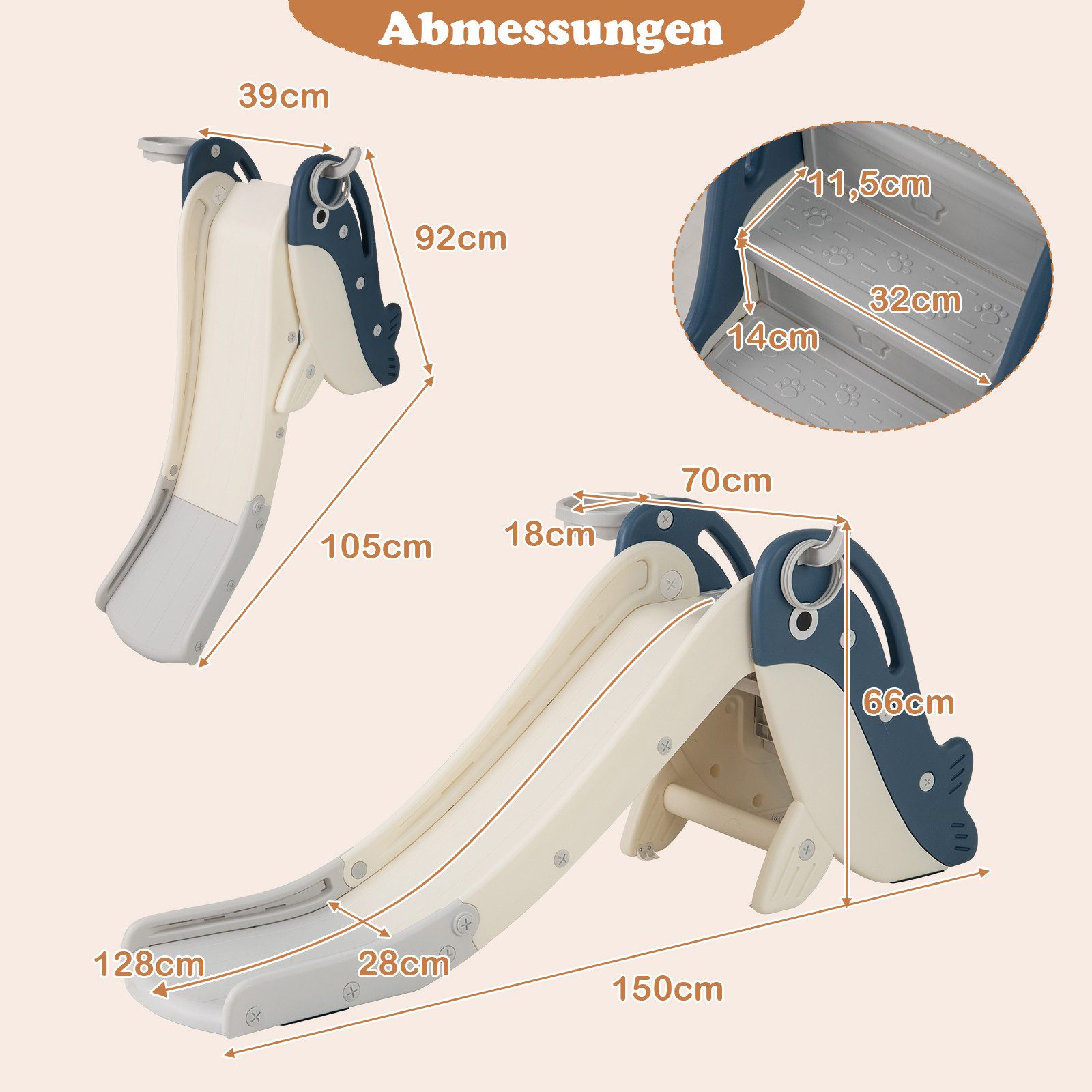 COSTWAY Rutsche, Rutschespielset, Kinderrutsche mit Basketballkorb