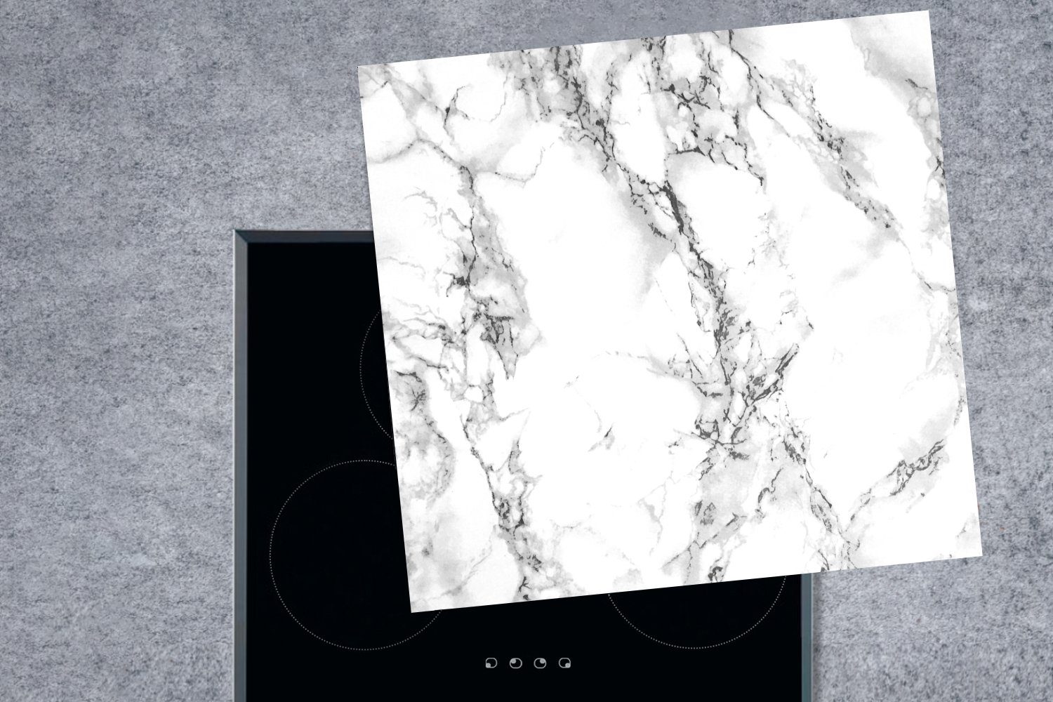 Marmor (1 Vinyl, cm, weiß, mit Heller für tlg), Ceranfeldabdeckung, und - MuchoWow Herdblende-/Abdeckplatte Arbeitsplatte schwarz küche schwarzen 78x78 Adern