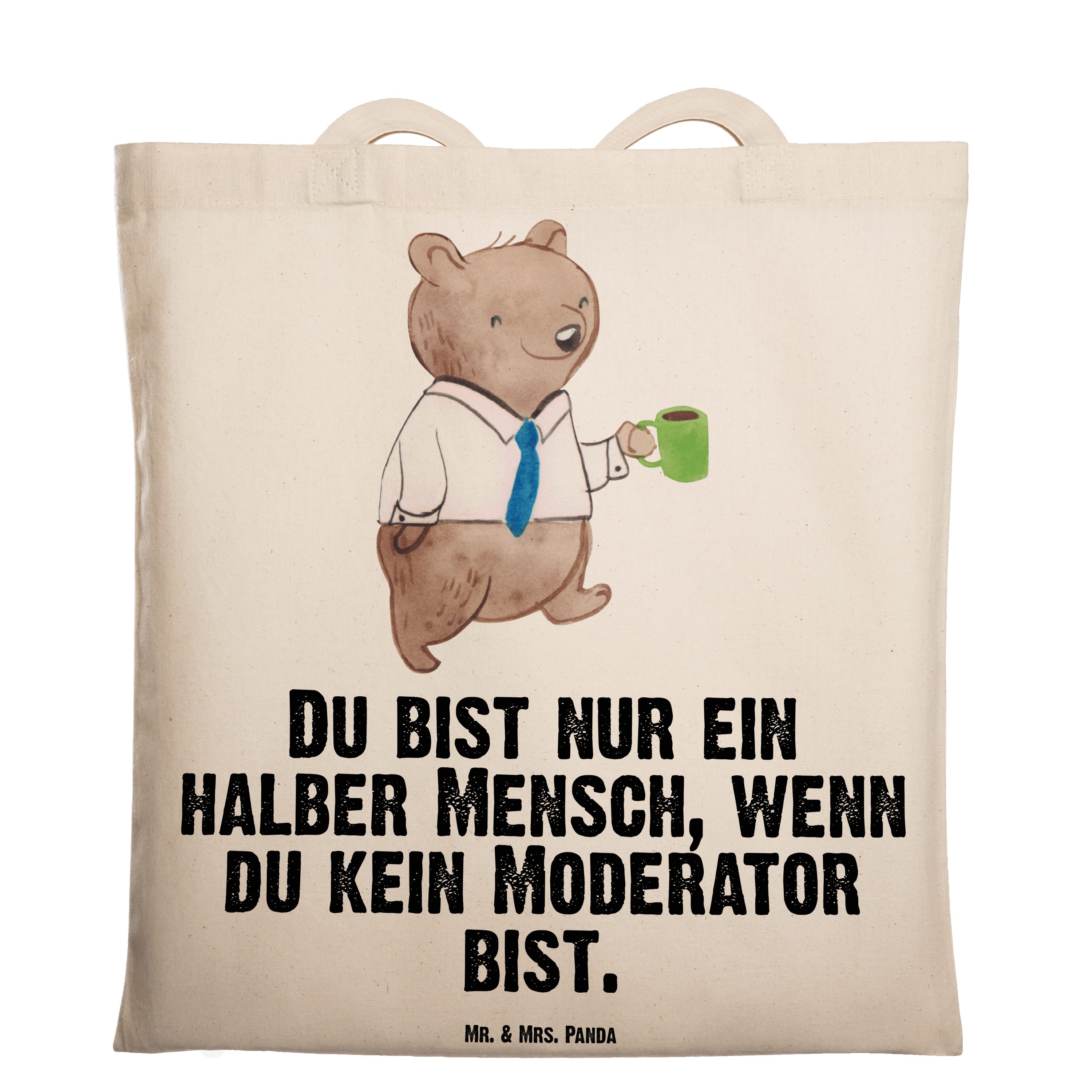 Mr. & Mrs. Panda Tragetasche Moderator mit Herz - Transparent - Geschenk, Dankeschön, Einkaufstasc (1-tlg)