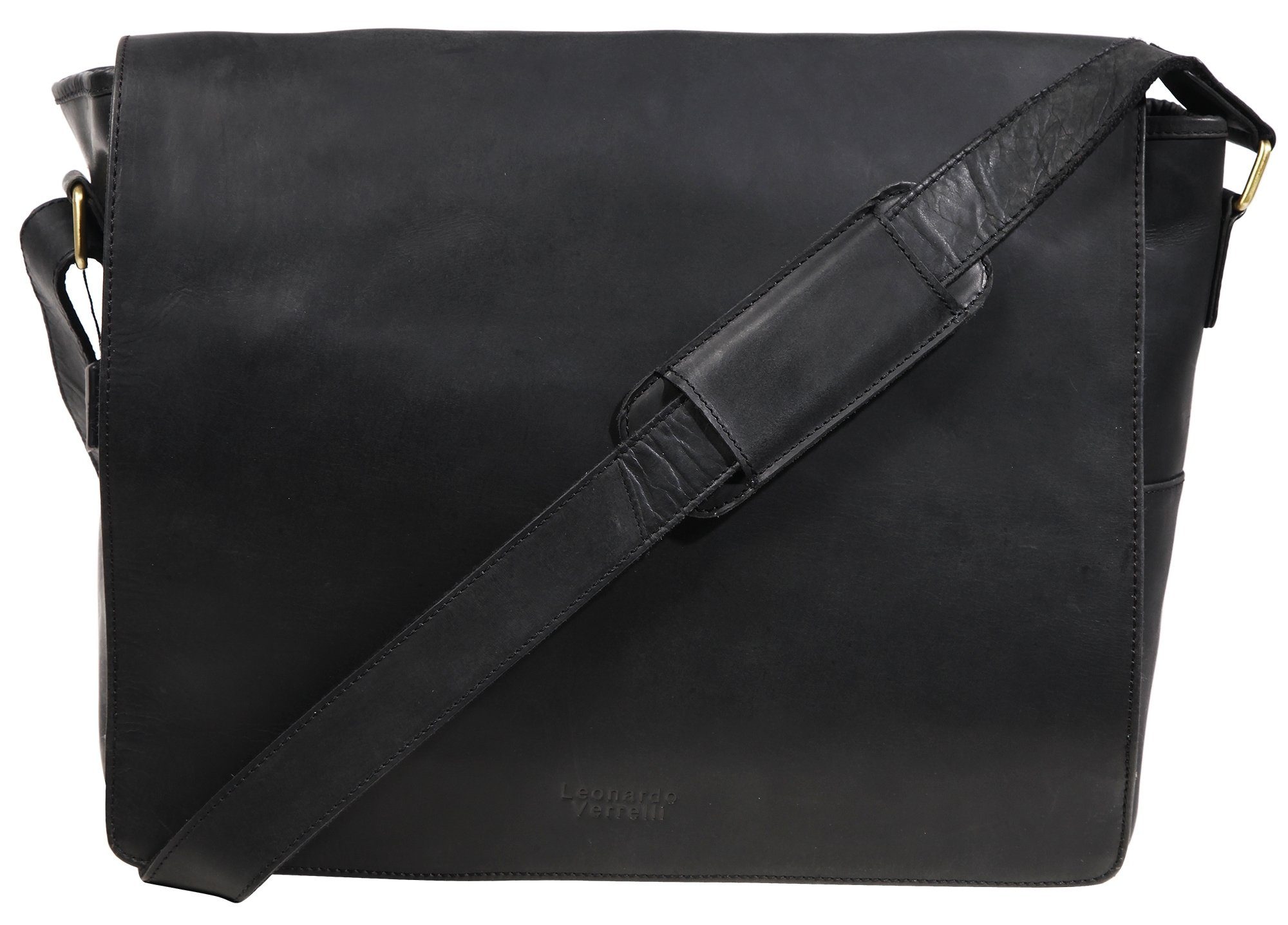 LEONARDO VERRELLI Laptoptasche Kassem Businesstasche Lehrertasche aus echt Leder (einzeln) Schwarz