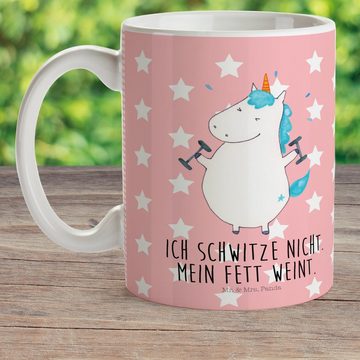 Mr. & Mrs. Panda Kinderbecher Einhorn Fitness - Rot Pastell - Geschenk, Abnehmen, Plastik Tasse, Ki, Kunststoff, Förderung der Selbstständigkeit