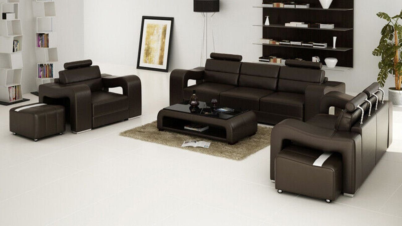 JVmoebel Wohnzimmer-Set Garnitur Leder Sofa mit USB Polster Couchen Sofas Wohnlandschaft 3+2+1, (4-St) Dunkelgrau