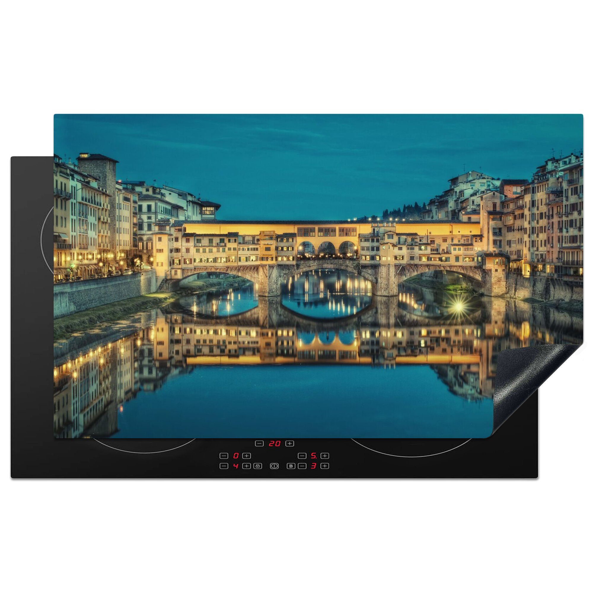 MuchoWow Herdblende-/Abdeckplatte Beeindruckende Farben am Himmel über der Ponte Vecchio, Vinyl, (1 tlg), 83x51 cm, Ceranfeldabdeckung, Arbeitsplatte für küche