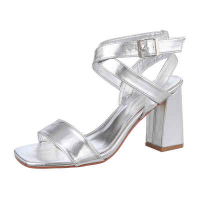 Ital-Design Damen Abendschuhe Party & Clubwear Sandalette (86526857) Blockabsatz Sandalen & Sandaletten in Silber