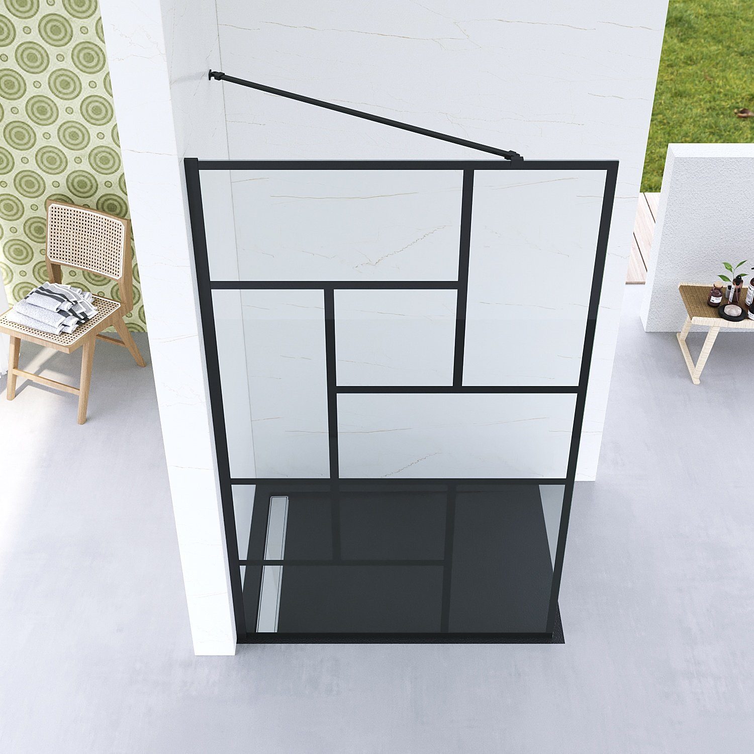 AQUABATOS Walk-in-Dusche Duschwand schwarz matt Glas günstig online kaufen