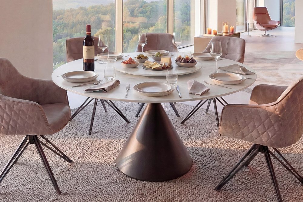 riess-ambiente Esstisch SIGNATURE Ø135cm weiß - Keramik, Marmor-Design, Metall, Säulenfuß (Einzelartikel, 1-St), stabil, alltagstauglich & für 4 Personen – ideal für Esszimmer & Küche