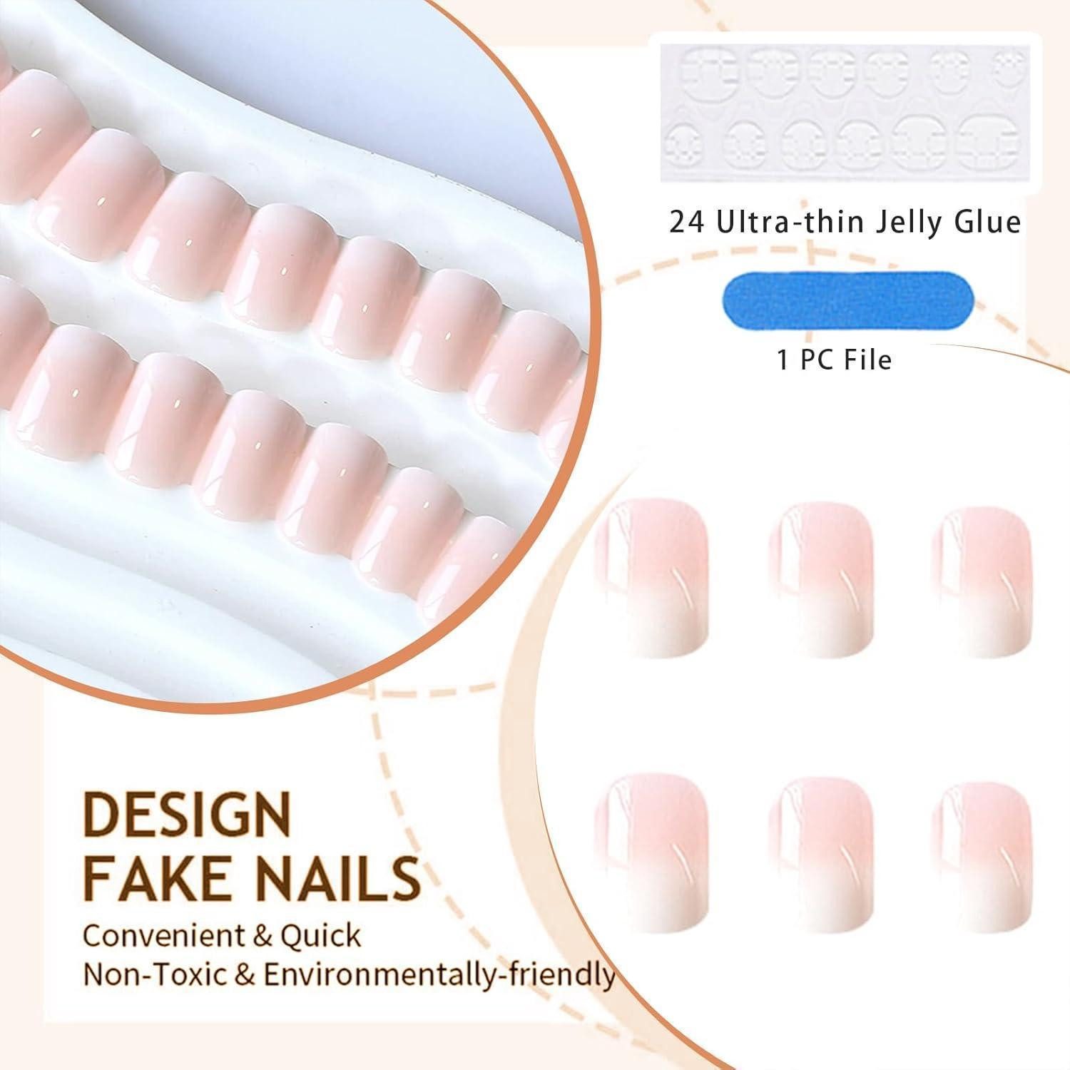 LuxusKollektion Kunstfingernägel 24 Stücke Ombré Pink Quadratische Falschnägel Glänzend Akryl