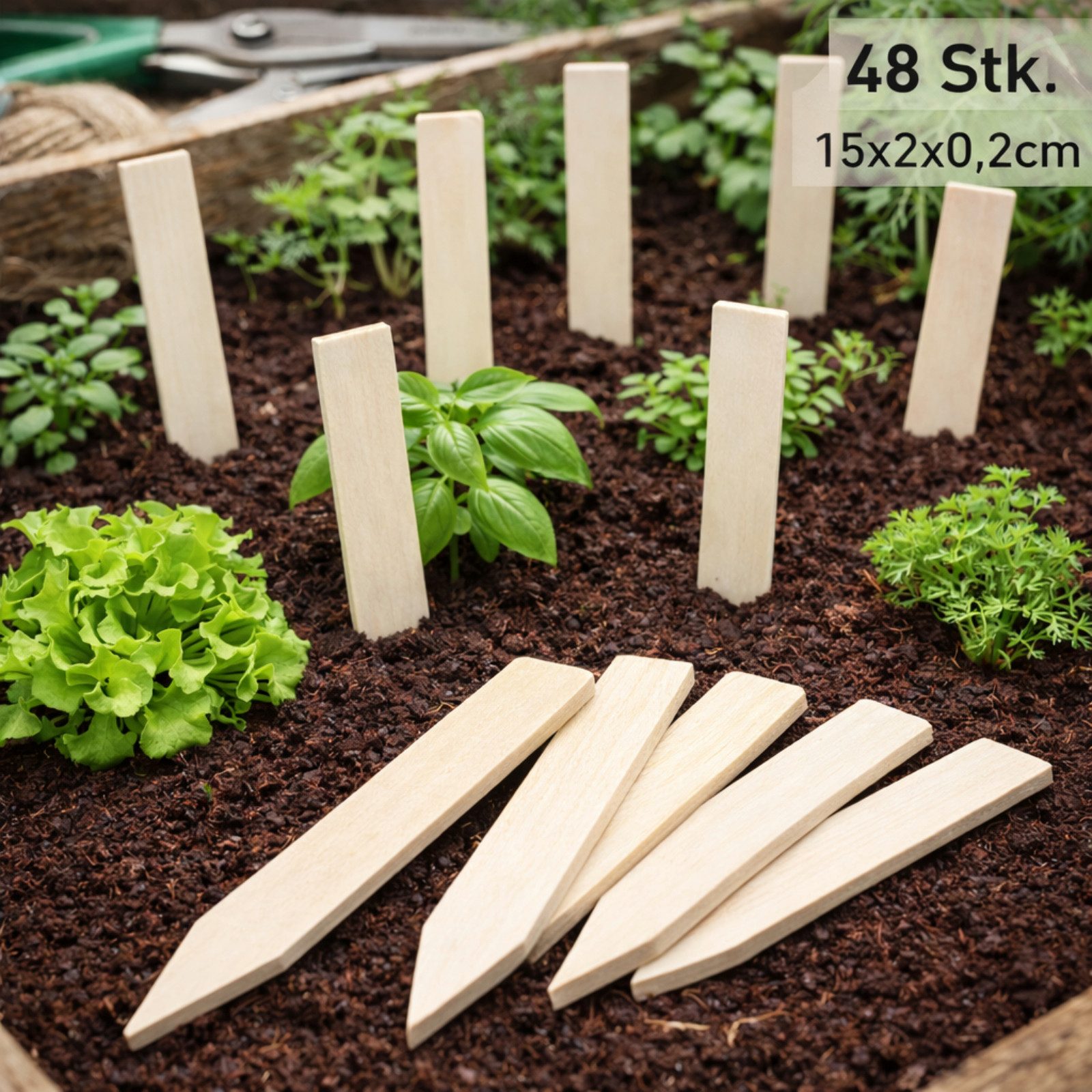 Koopman Gartenstecker Pflanzenstecker Etikett Holz 48er Set (48-St) 15cm, Garten, Hochbeet, Schilder, Blumen