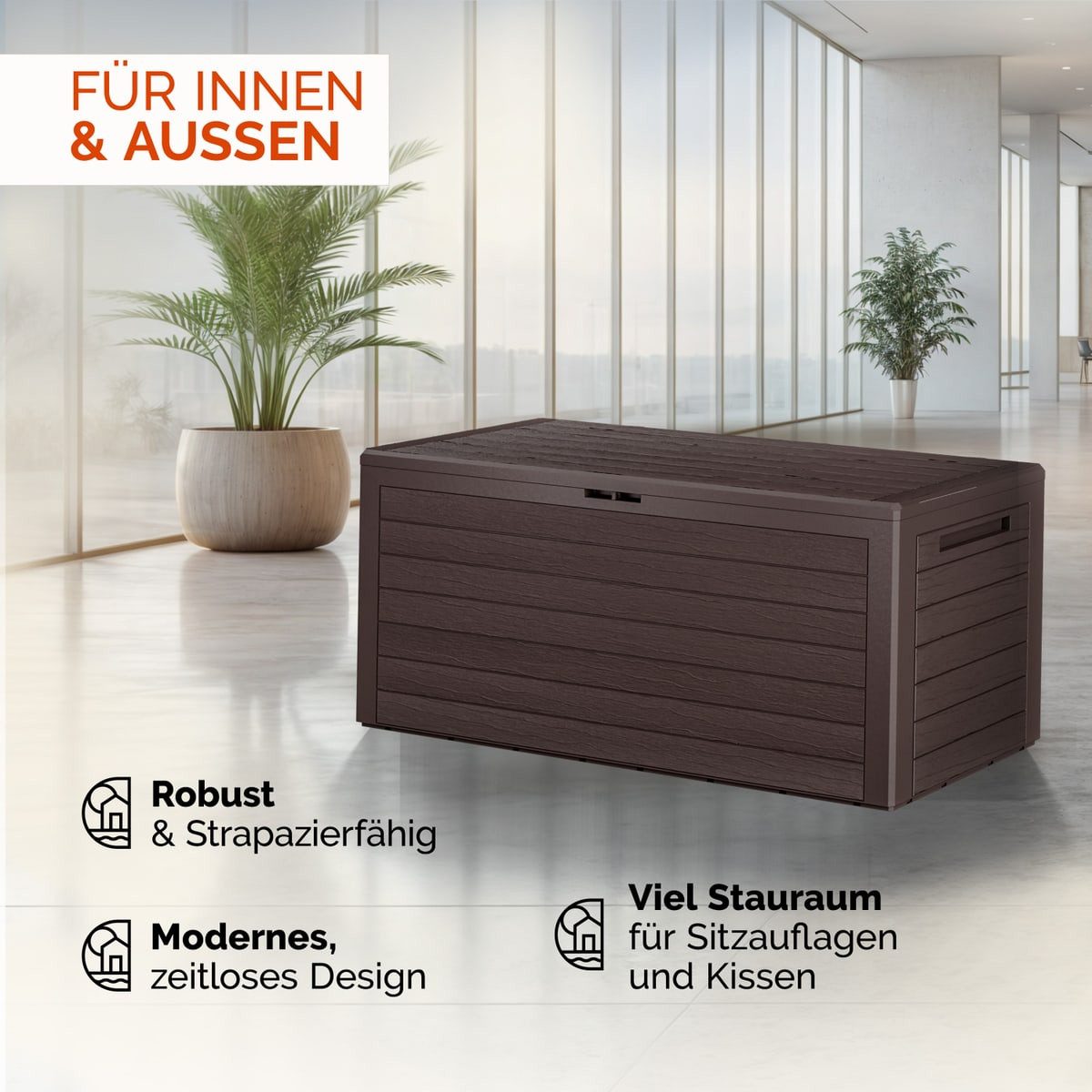 Casaria Auflagenbox Woody, 280L wetterfest UV-beständig abschließbar Griffmulden Holzoptik Braun – Bild 4 von 5