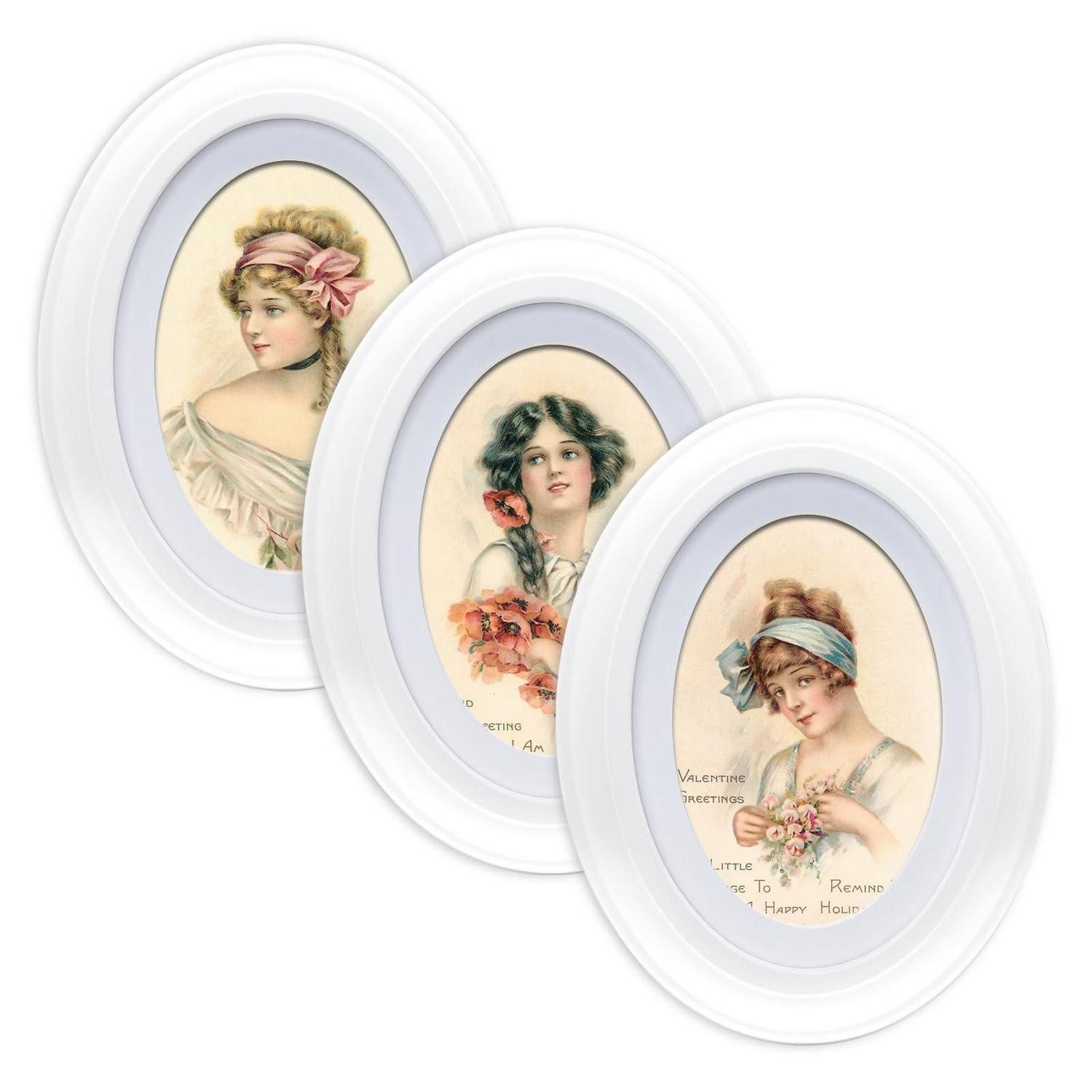 LuxusKollektion Einzelrahmen Bilderrahmen oval rund Vintage 3er Set Weiss/Schwarz, (3 St)