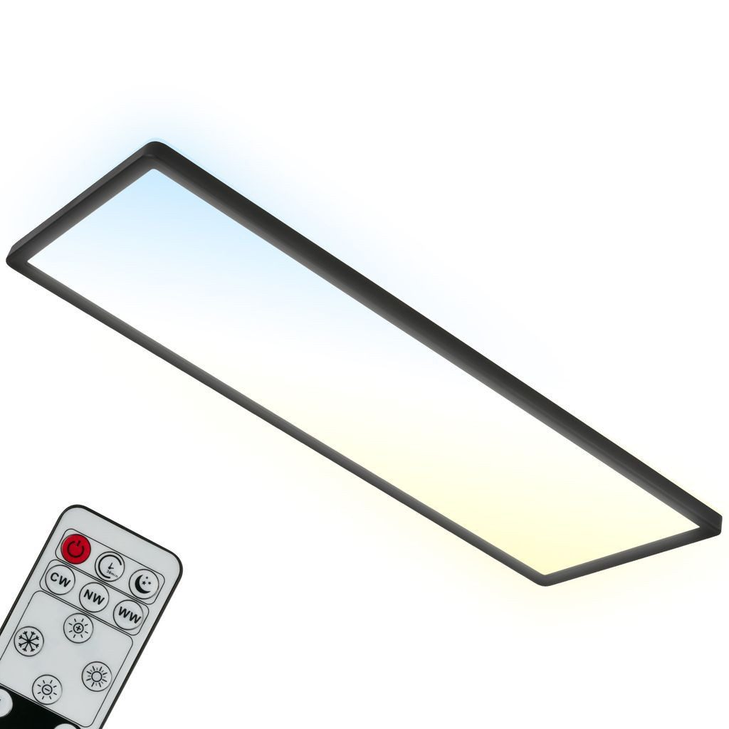 Briloner Leuchten LED Deckenleuchte 7403-015, Dimmfunktion, LED fest integriert, 2700K - Extra-Warmweiß, 3000K - Warmweiß, 4000K - Neutralweiß, Kaltweiß, 5500-6500K - Tageslichtweiß, 6500K - Kaltweiß, CCT Farbtemperatursteuerung - Warmweiß / Neutralweiß / Kaltweiß, Deckenlampe, 58x20x3cm, Schwarz, 23W, Wohnzimmer, Schlafzimmer, Küche