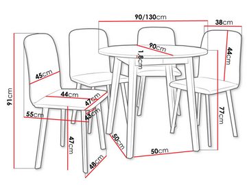 MIRJAN24 Essgruppe MB 4, (5er-Set, Tisch Dione S + 4x Stühle Luke), Ausziehbarer