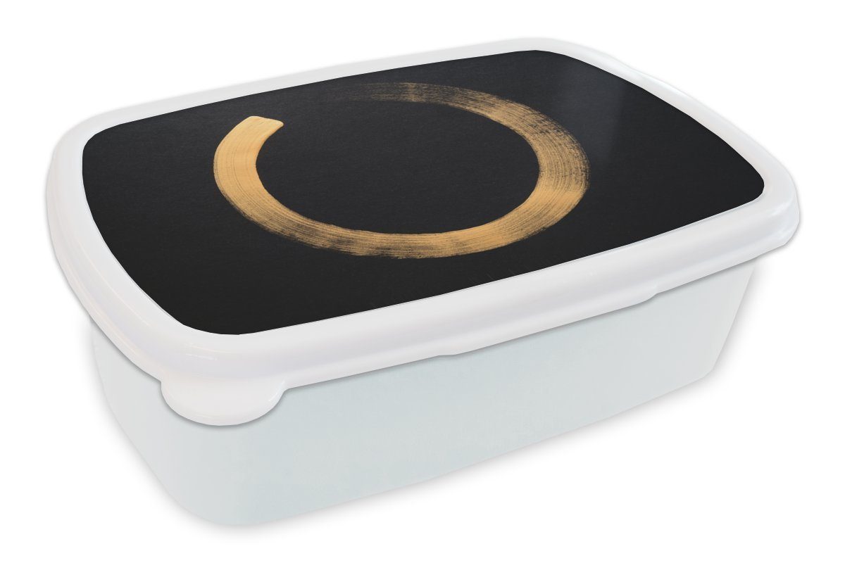 MuchoWow Lunchbox Goldener Kreis auf dunklem Hintergrund, Kunststoff, (2-tlg), Brotbox für Kinder und Erwachsene, Brotdose, für Jungs und Mädchen weiß