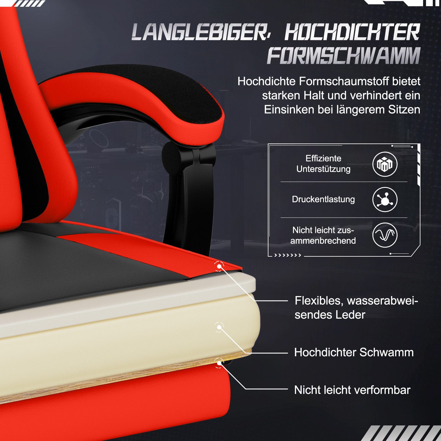Adormii Gaming-Stuhl Gaming Stuhl ergonomisch Gaming Chair Bürostuhl verstellbare (Gaming Stuhl mit verstellbaren Lendenkissen, Armlehne und Kopfstütze, Gamer S – Bild 5 von 5