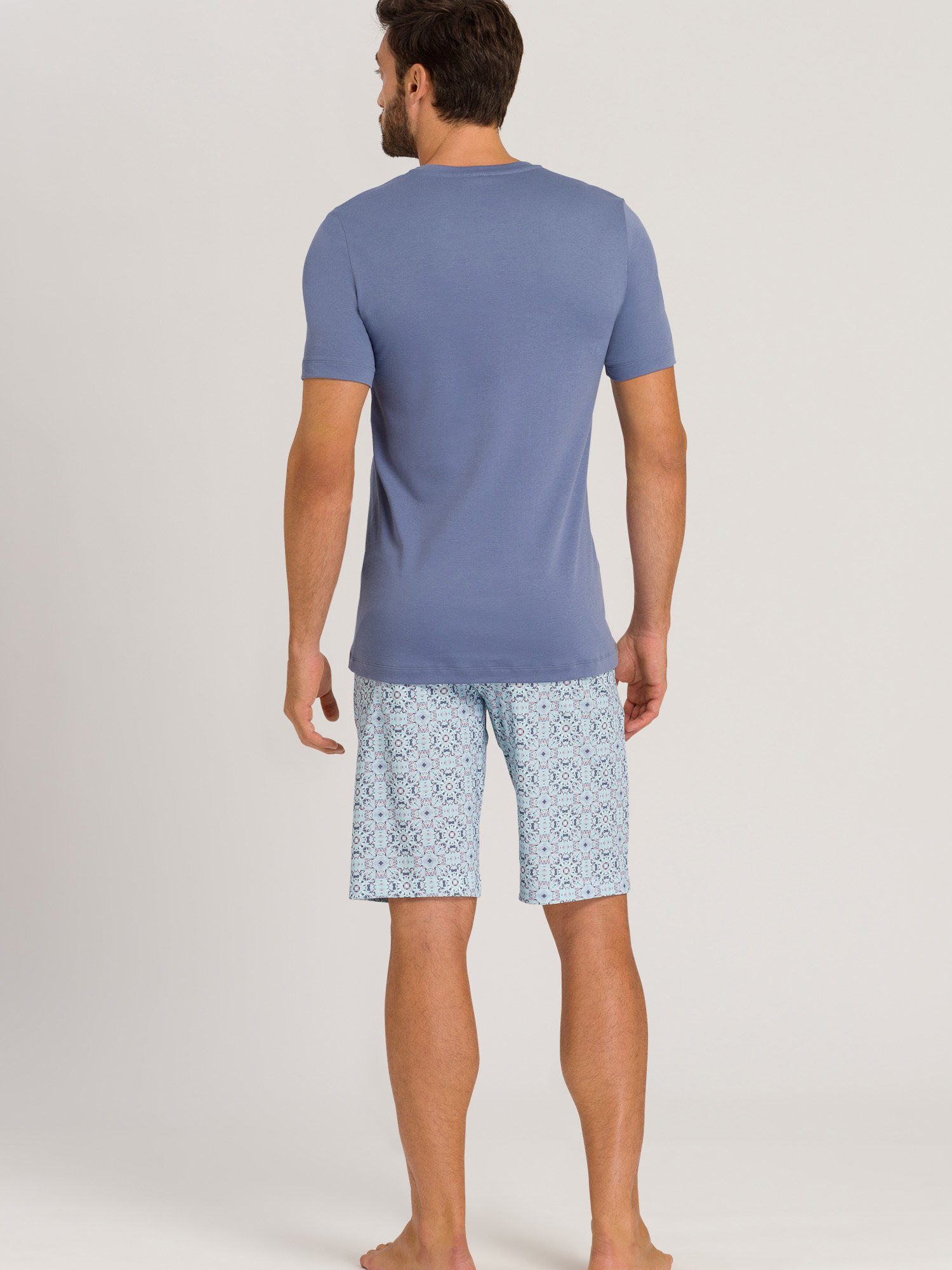 Pyjama print tile Night Day blue Kurzarm & Hanro