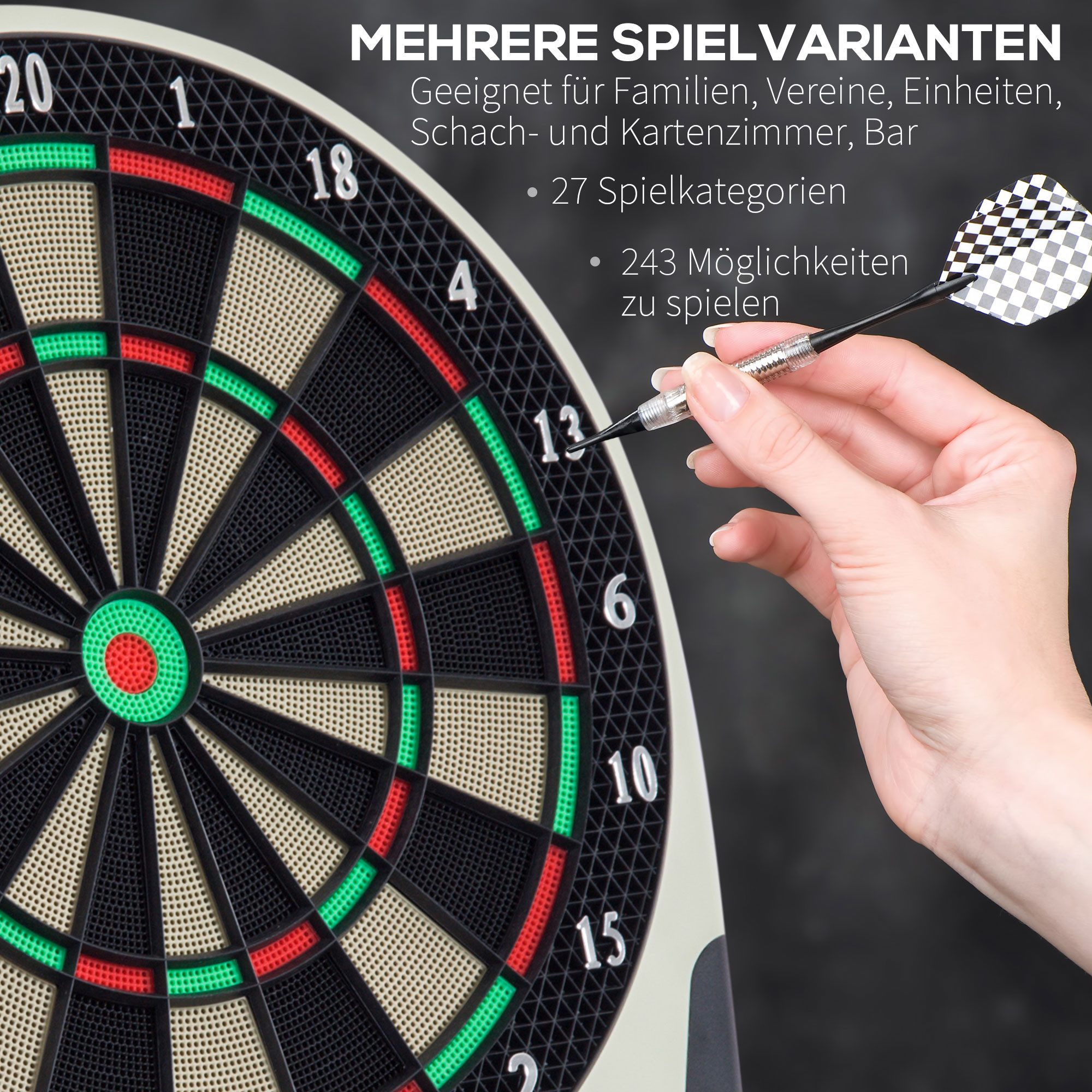 SeedWave Dartscheibe Elektronische Dartboard, 6 Darts, 24 Dartköpfen, 243 Spielvariationen, für 16 Spieler, interaktive Soundeffekte, große Auffangfläche