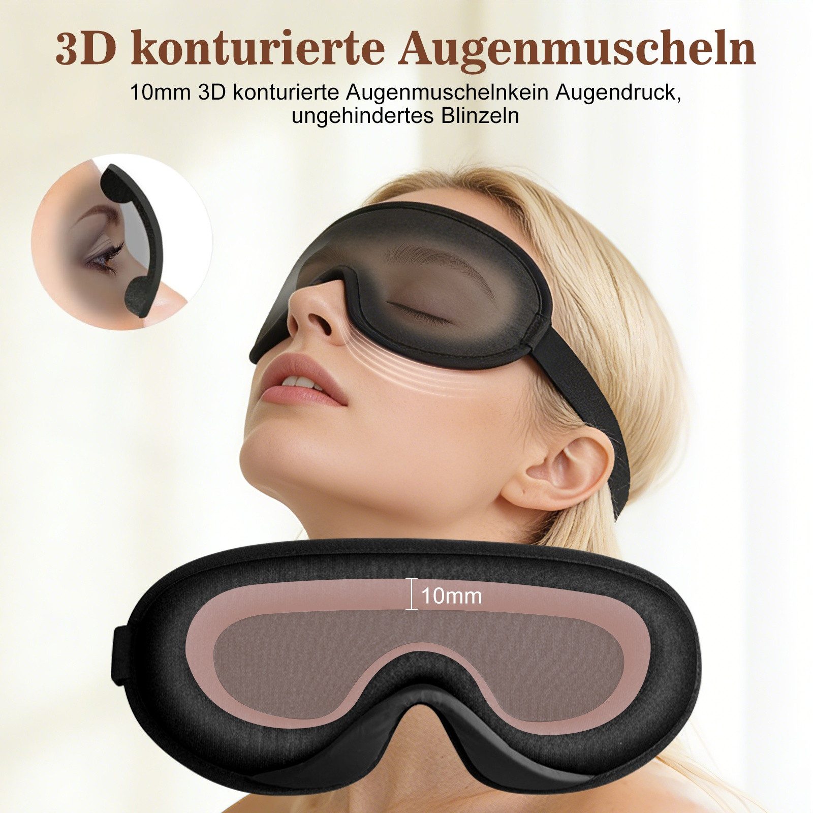 inschimmer Schlafmaske 3D Schlafmaske Augenmaske Atmungsaktiv für Reisen Nickerchen Unisex