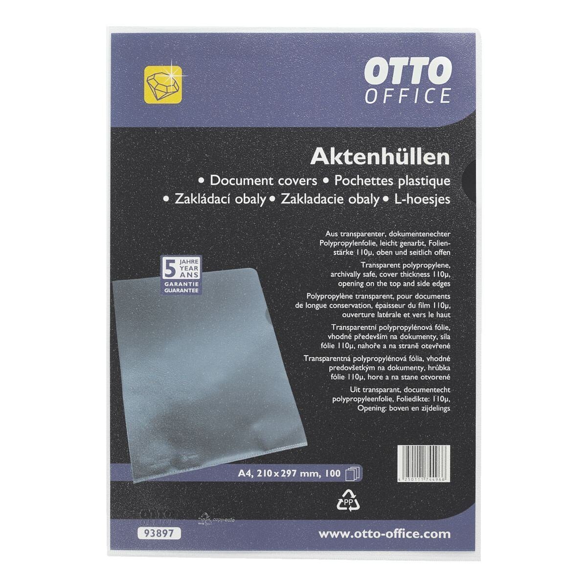 Otto Office Premium Prospekthülle Premium, 100 Stück, genarbt, Format A4, oben/seitlich offen