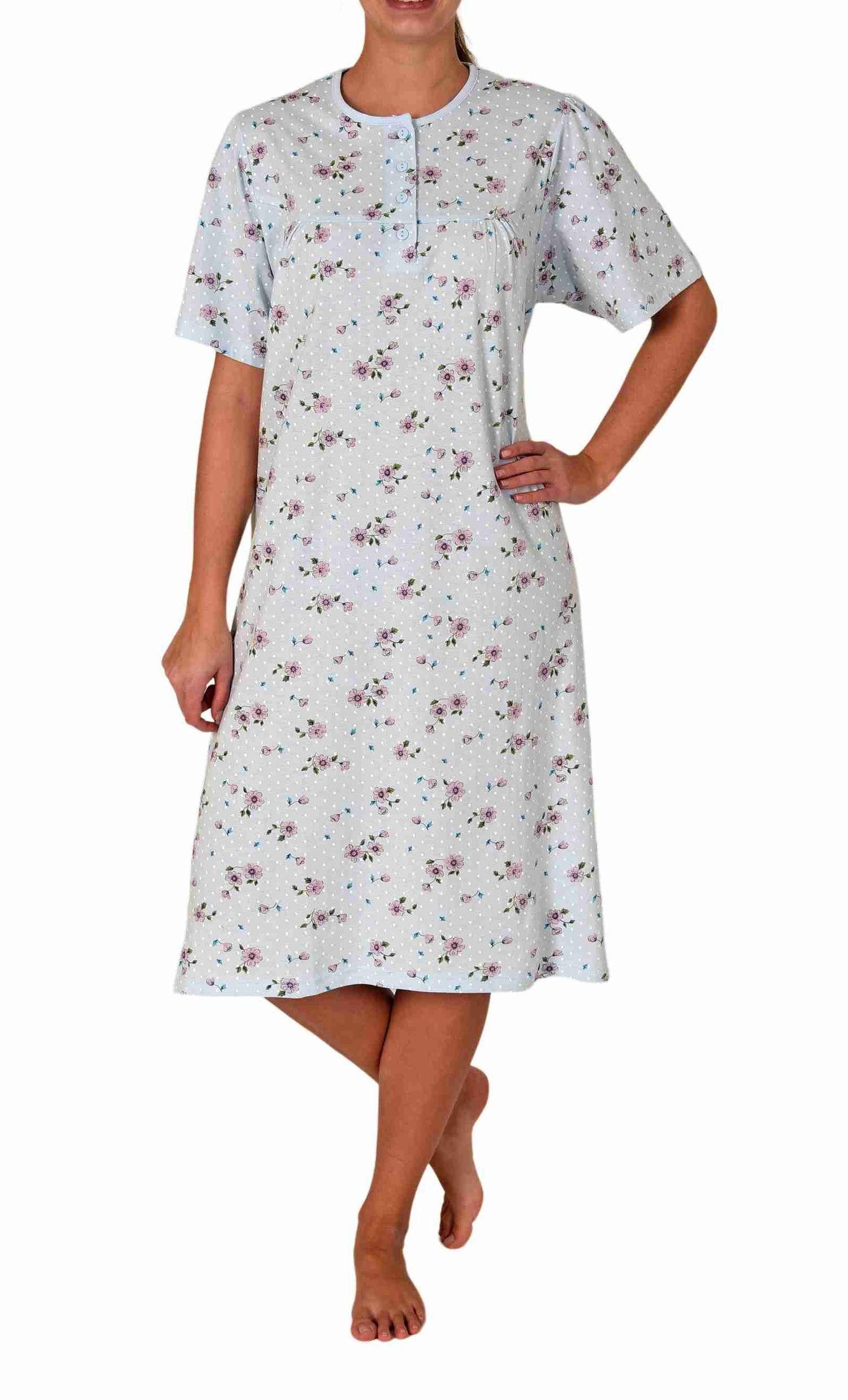 Normann Nachthemd Elegantes frauliches Damen kurzarm Nachthemd mit Knopfleiste am Hals