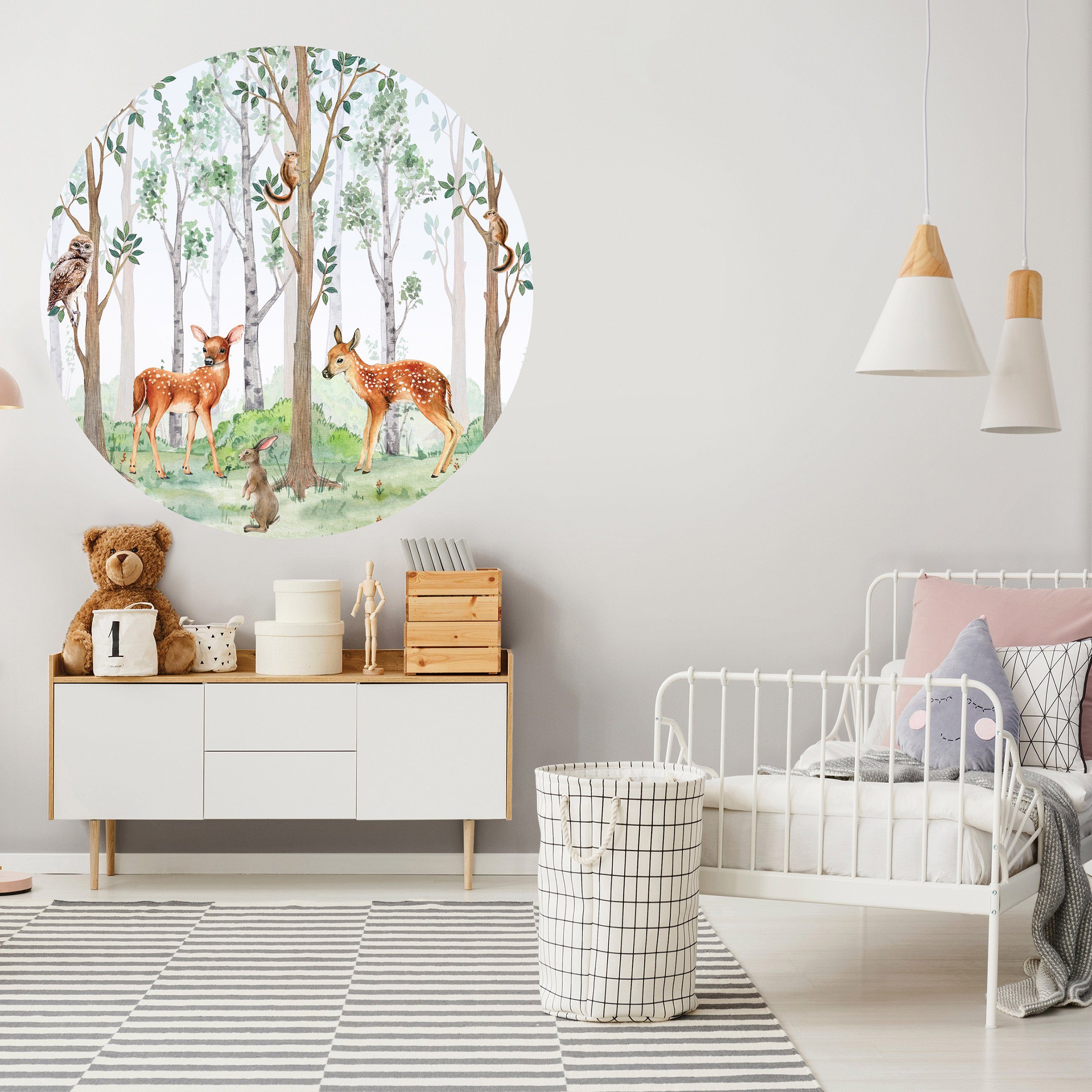 Wallarena Fototapete Rund Selbstklebend Tapete oder Wald, Glatt, Wandtapete Vlies Wohnzimmer, Wandtattoo Wandsticker Schlafzimmer Runde Selbstklebend Fototapete Tiere, Waldtiere