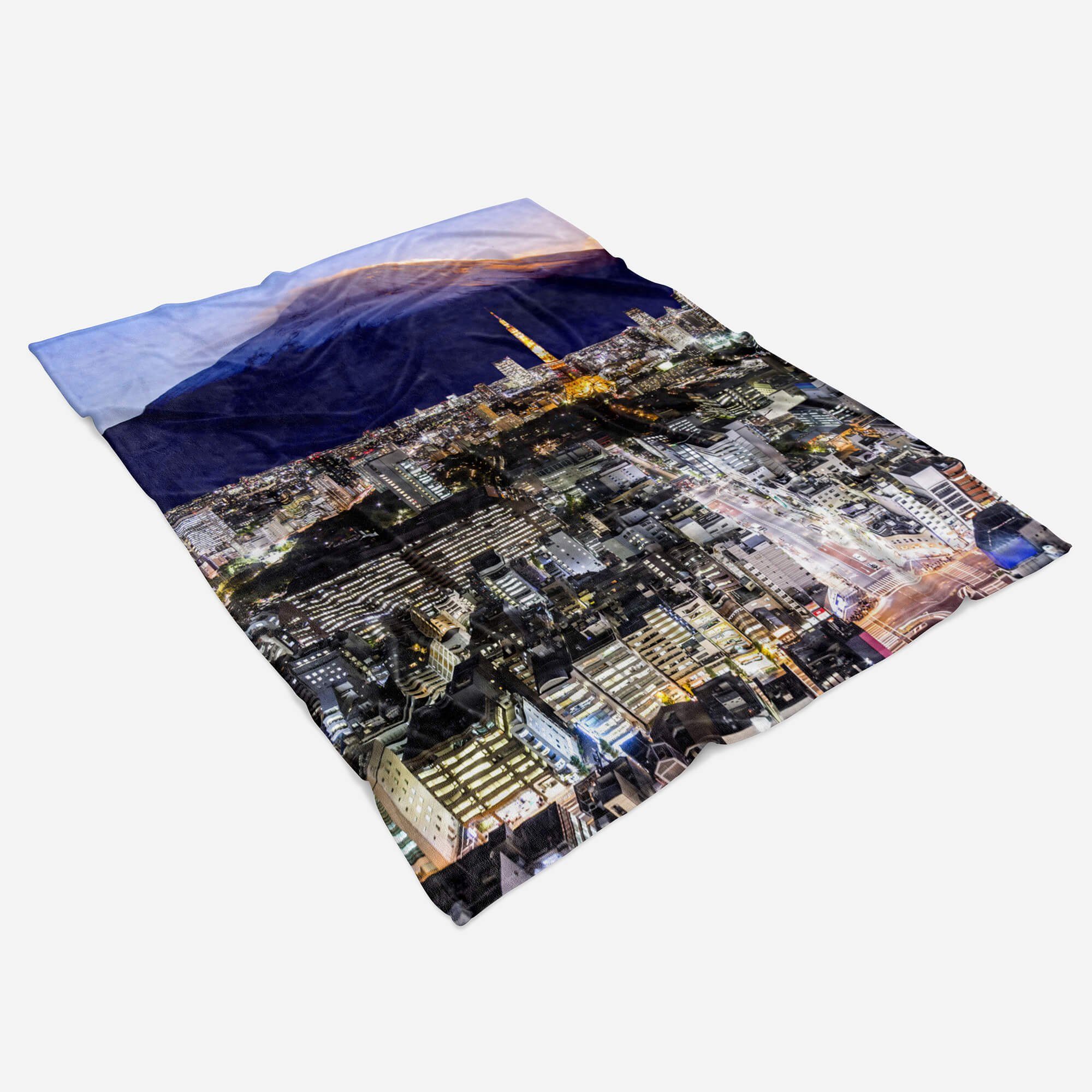 (1-St), Fuji Japan Saunatuch Handtuch Kuscheldecke Strandhandtuch Handtuch mit Sinus Baumwolle-Polyester-Mix Handtücher Stadtlicht, Fotomotiv Vulkan Art