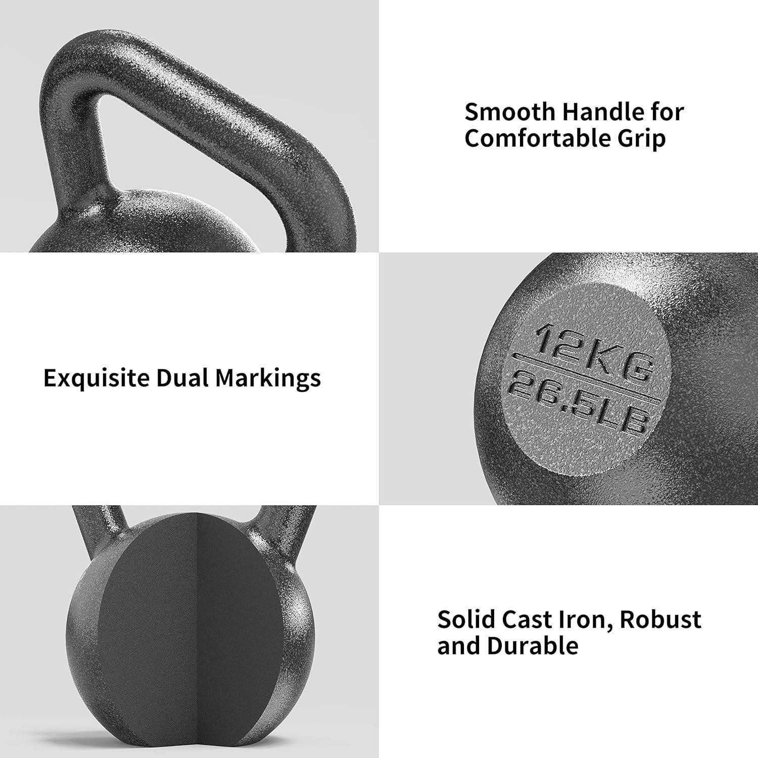 PROIRON Kettlebell Kettlebell Gusseisen Profi 4kg 8kg 12kg 16kg 20kg 24kg Schwarz