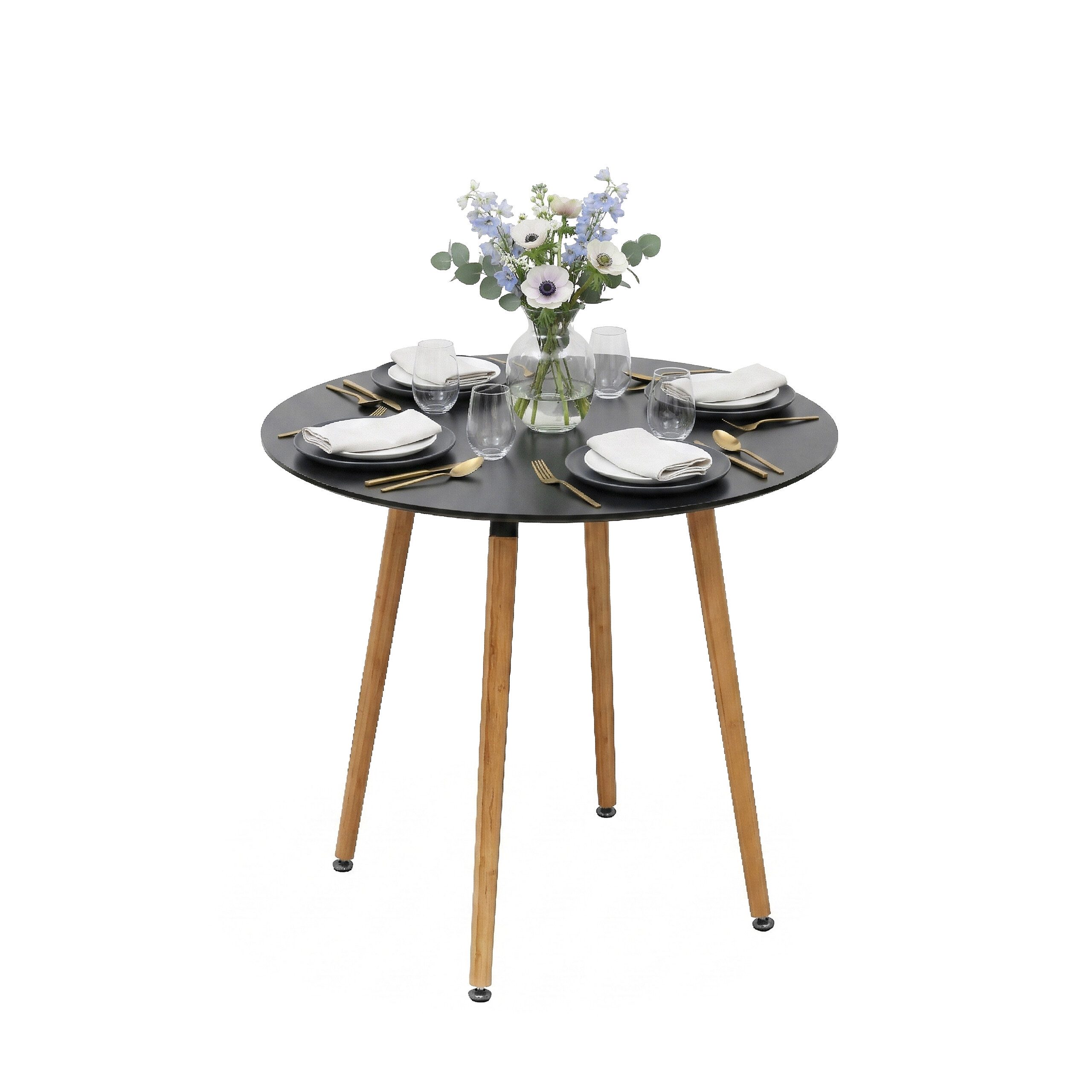 relaxdays Esstisch Runder Esstisch mit Bambusbeinen, schwarz, 80 cm