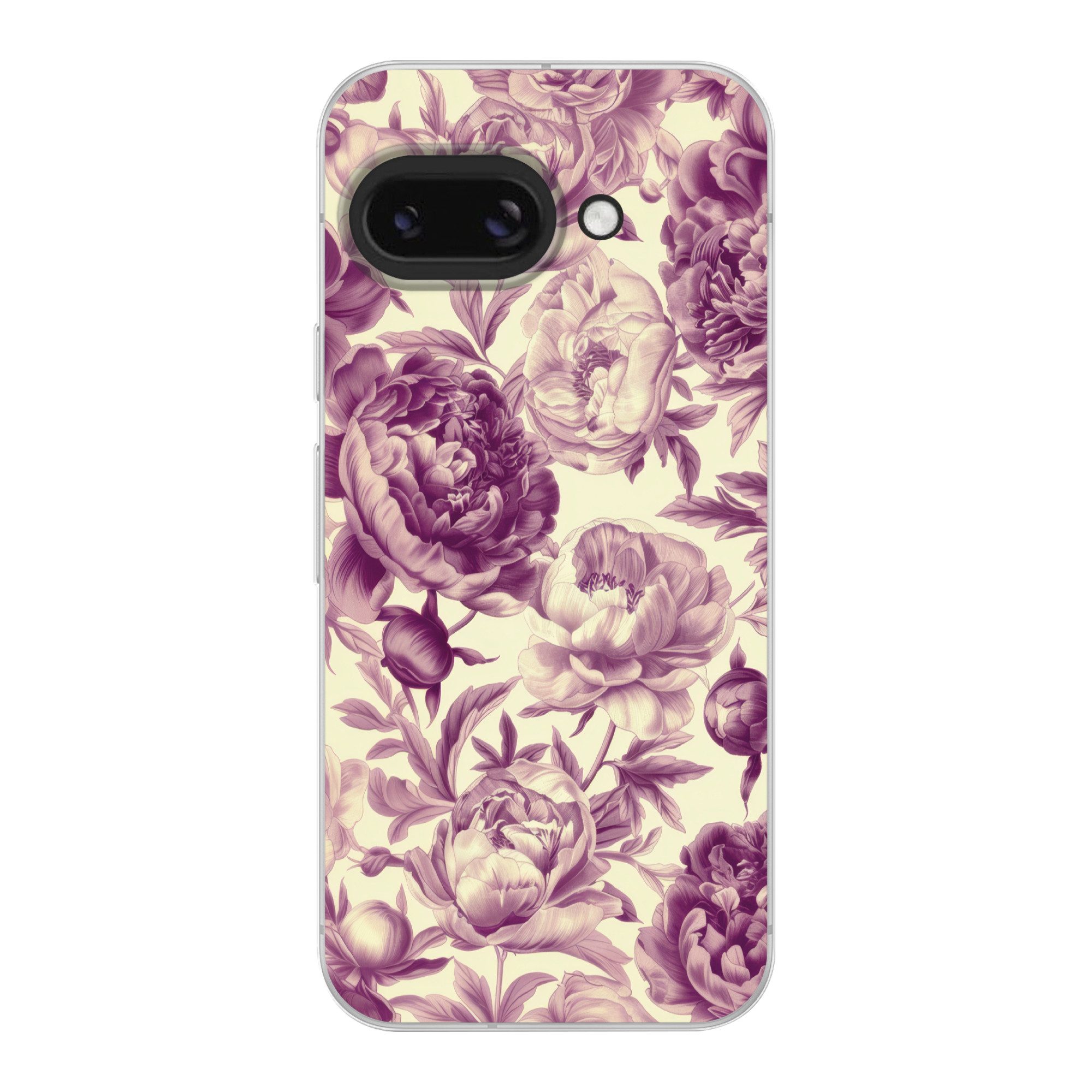 MuchoWow Handyhülle für Google Pixel 9A Blumen - Muster - Lila - Beige, Phone Case, Silikon, Schutzhülle Dünn