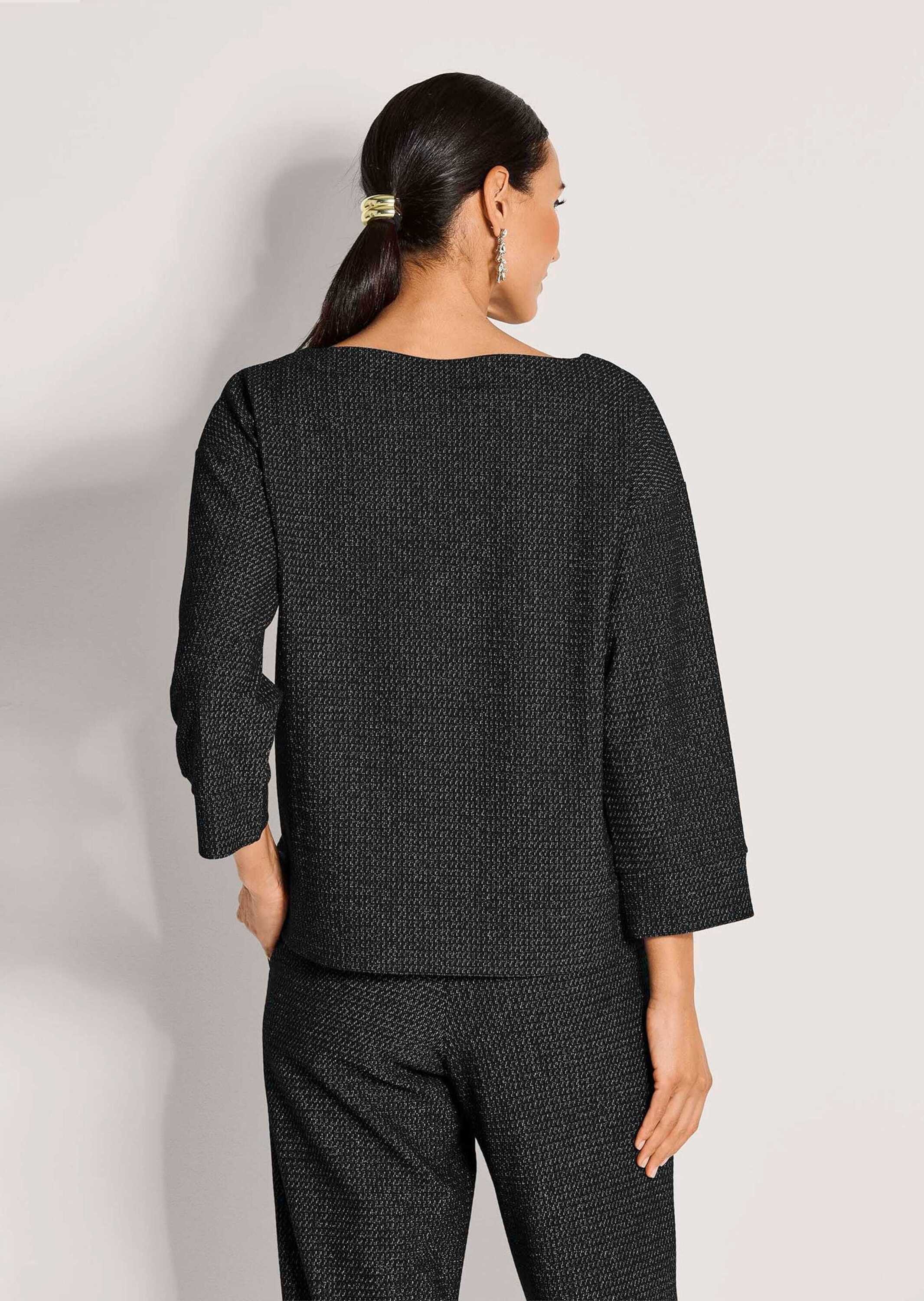 MADELEINE Langarmshirt Halbarm Glanzgarn-Oberteil Femininer U-Boot-Ausschnitt, 3/4-Ärmel-Pullover