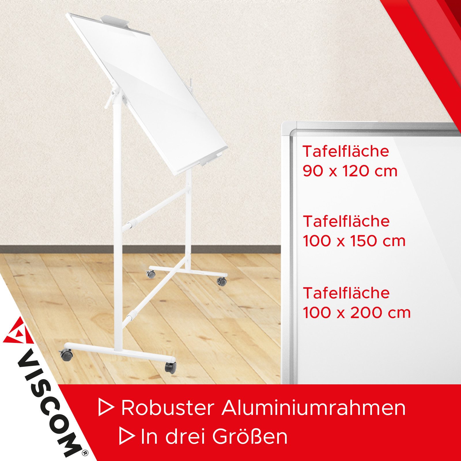 Viscom Standtafel Stativdrehtafel - mobiles Whiteboard mit Rollen - beidseitig nutzbar, magnetische Oberfläche - vielseitig einsetzbar