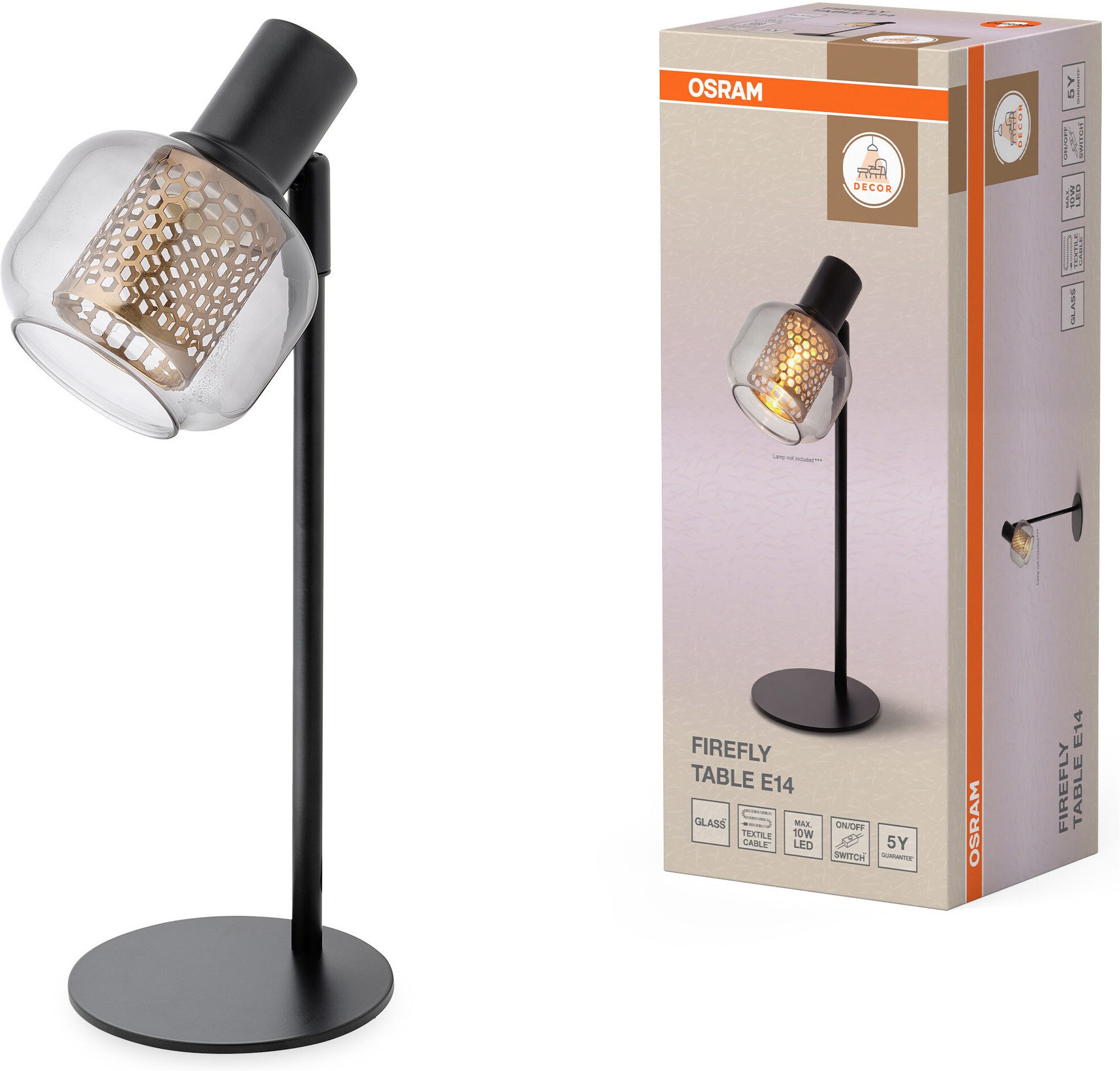Osram Tischleuchte Decor Firefly, ohne Leuchtmittel, schwarz, E14, Stahl