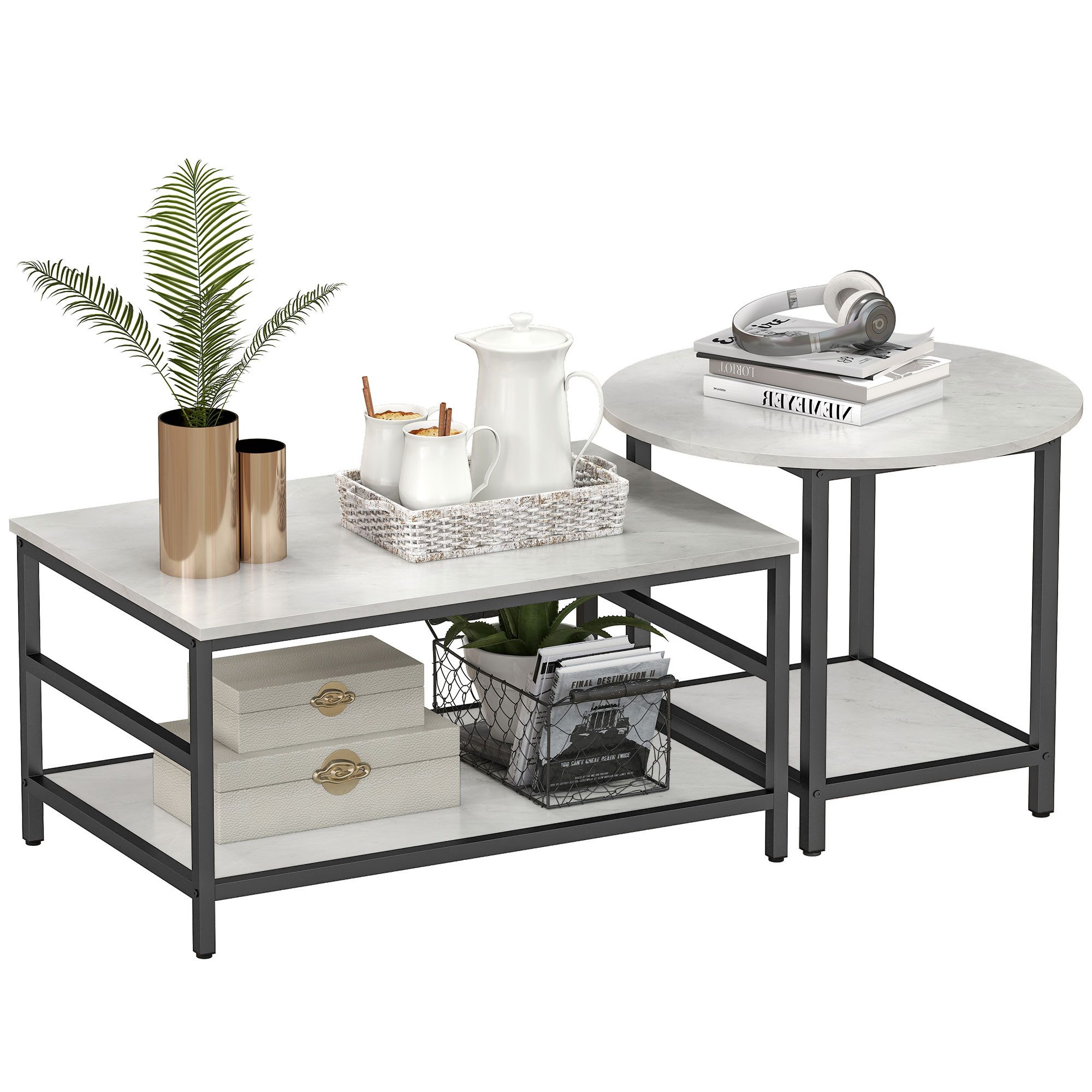 HOMCOM Beistelltisch 2er-Set Beistelltisch, im Moderndesign, mit Marmoropti günstig online kaufen