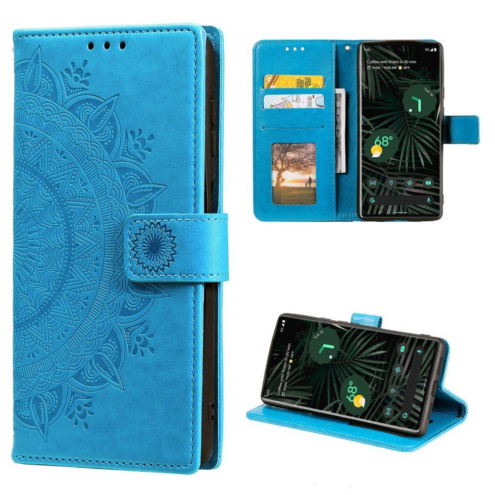CoverKingz Handyhülle Hülle für Google Pixel 6 Pro Handyhülle Tasche Flip Case Cover Etui 16,5 cm (6,5 Zoll), Klapphülle Schutzhülle mit Kartenfach Schutztasche Motiv Mandala