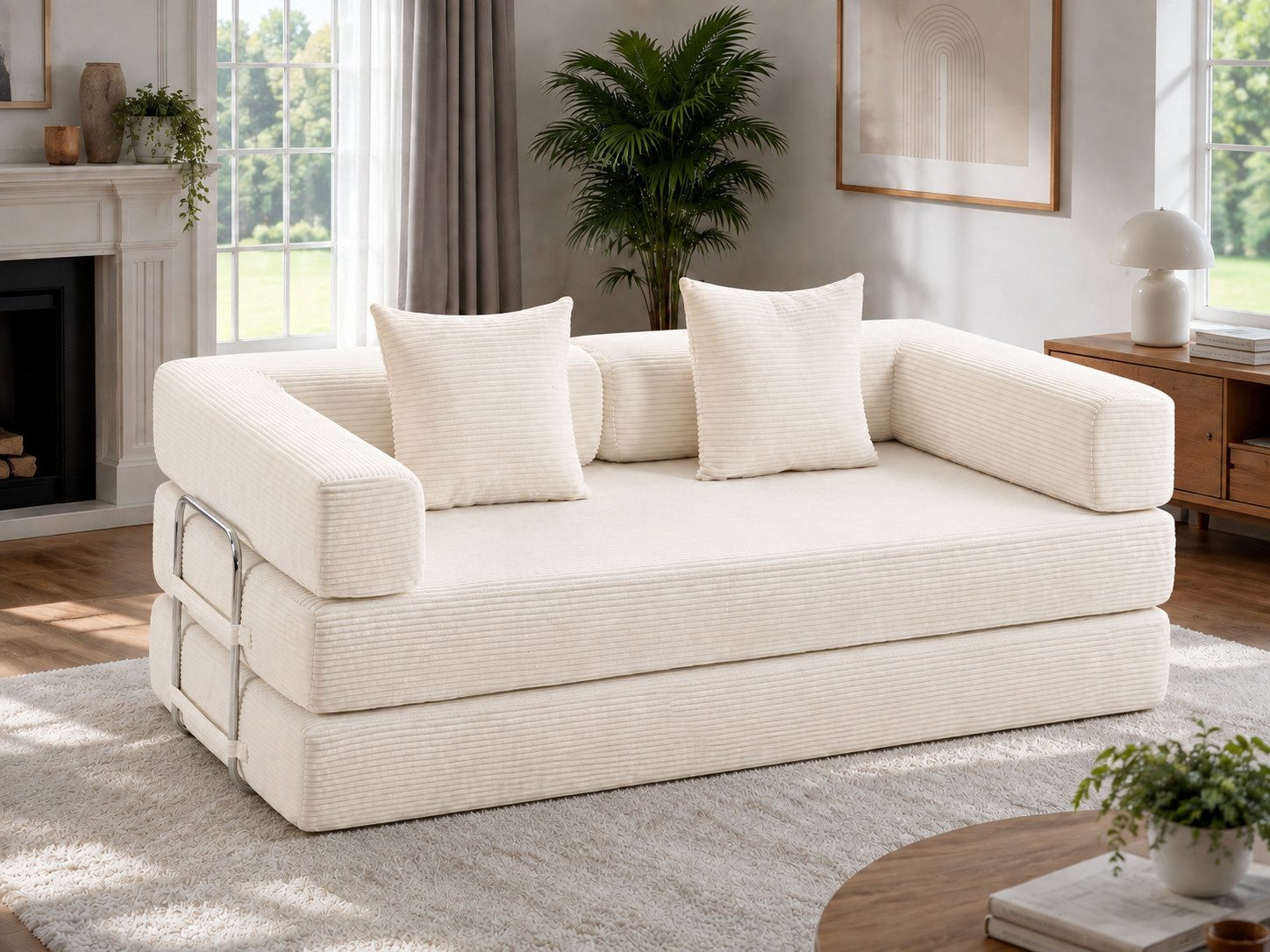 Orvane Schlafsofa Schlafsofa 2-Sitzer aus Cord, 190 cm, mit Schlaffunktion, montagefrei, ausklappbar, montagefrei, Schlaffunktion, weicher Kurzcord-Bezug