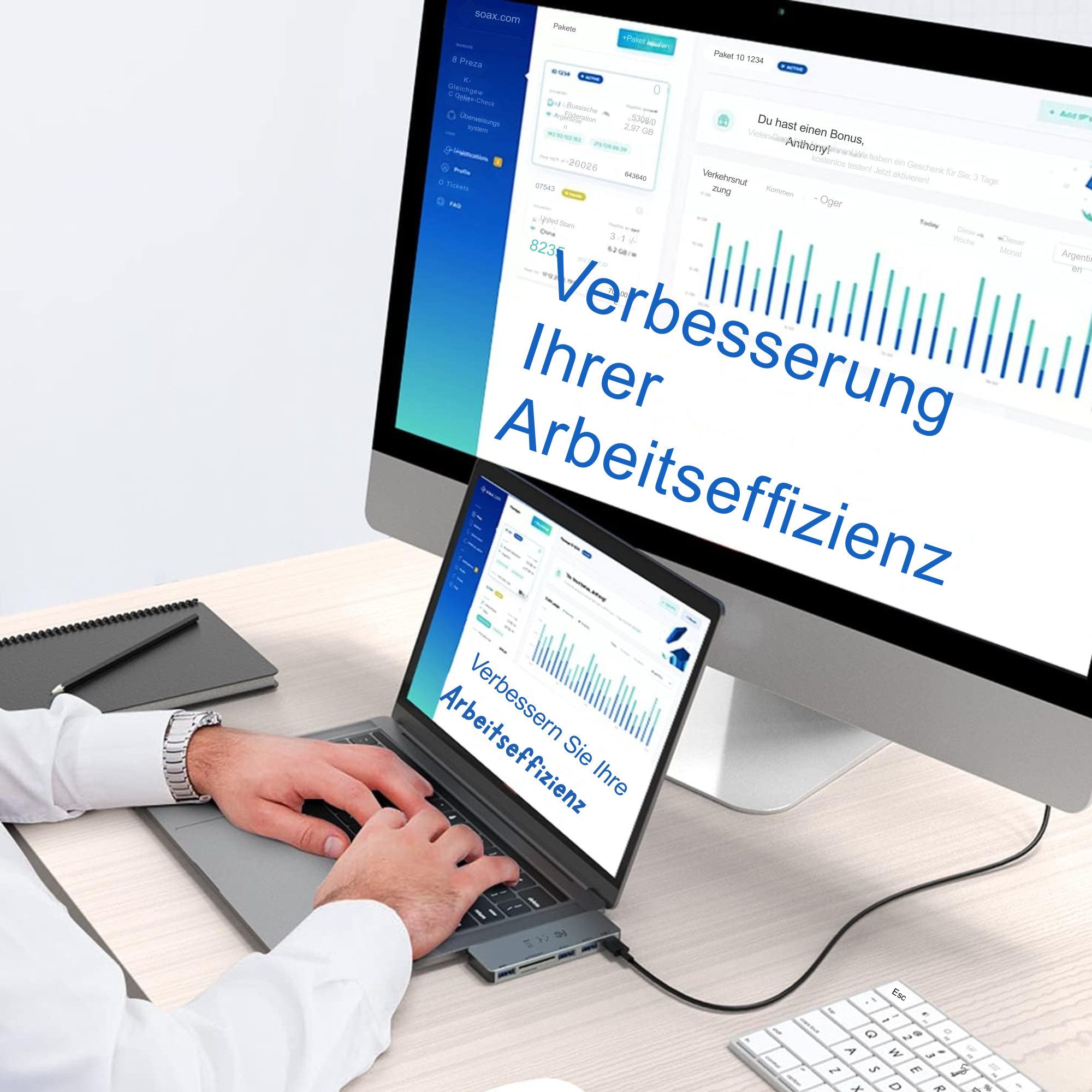 Vivitar USB-C Hub für MacBook Pro & Air mit Thunderbolt 3, 3× USB 3.0 USB-Adapter schnelle und stabile Verbindungen, Datenübertragung mit bis zu 5 Gbit/s zu Doc – Bild 4 von 5