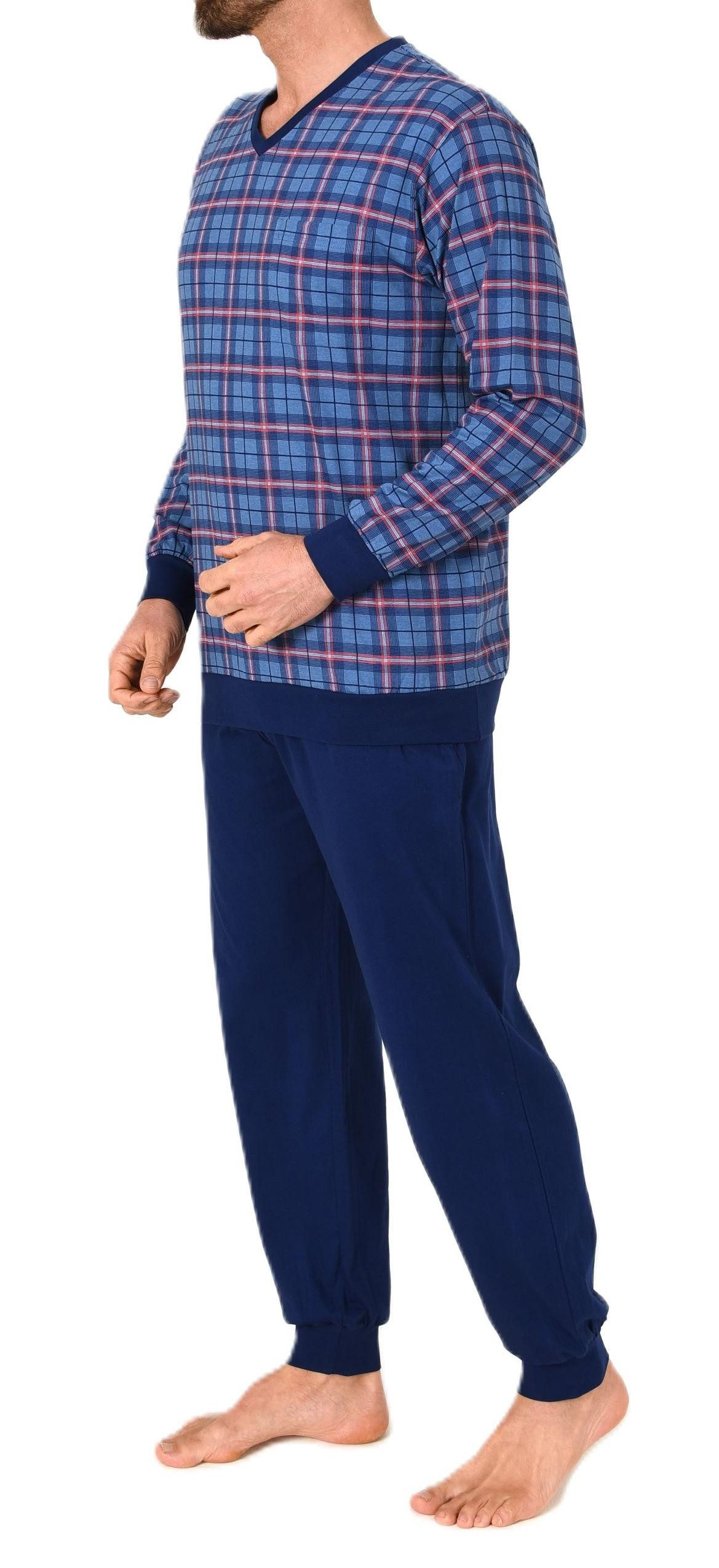 Normann Pyjama Normann Herren Langarm Schlafanzug mit Bündchen - auch in Übergröße
