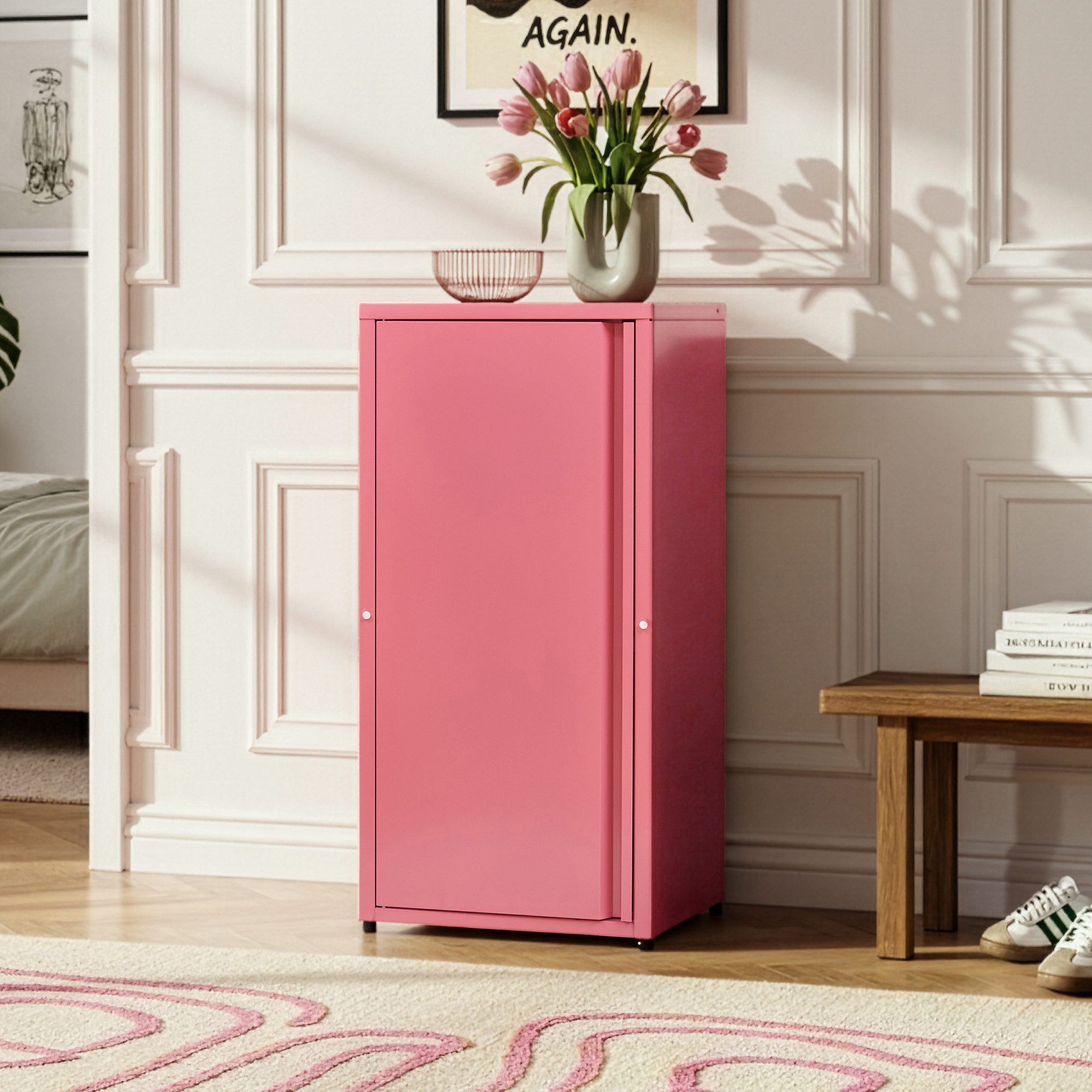 en.casa Mehrzweckschrank »Burlöv« mit 1 Tür und 2 Ablagen 88x40x35 cm Wassermelonenrot