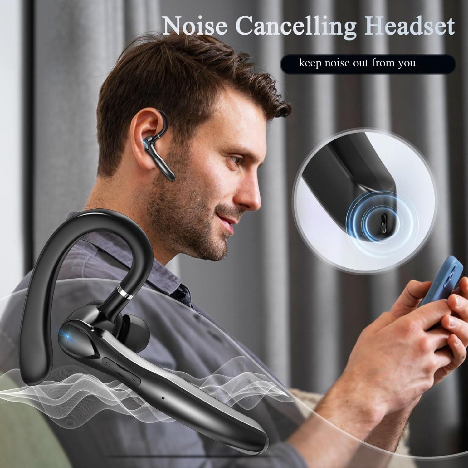 ibettertec Headset Bluetooth,In-Ear-Kopfhörer,Freisprech Headset,Dual Mikrofon wireless In-Ear-Kopfhörer (für iPhone/Android/Laptop, Ohrhörer für Autofahren/Business/Büro, mit 400mAh-Ladeetui, Geräuschunterdrückung und Doppelmikrofon,LED Ladebox,schwarz)