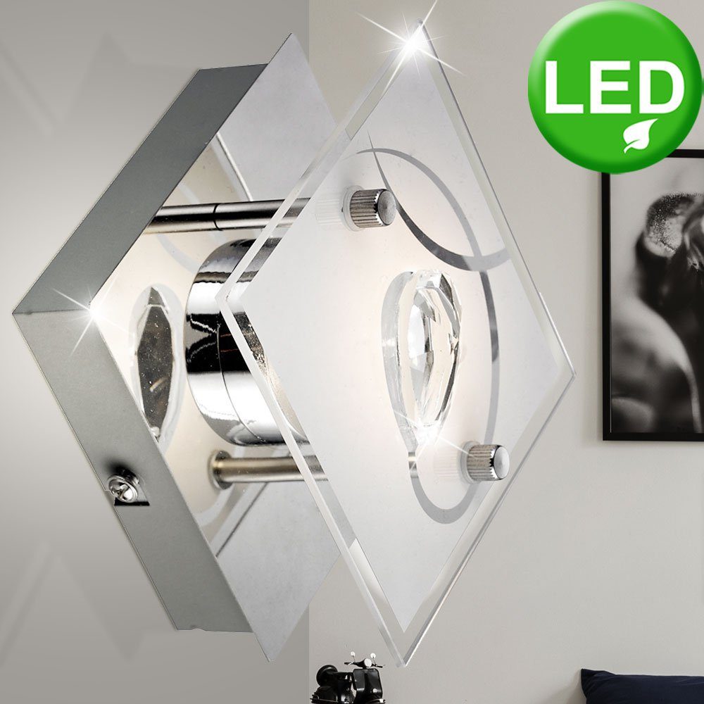 etc-shop LED Wandleuchte, LED-Leuchtmittel fest verbaut, Warmweiß, 5 Watt LED Decken- und Wandleuchte Chrom Esszimmer Glas Kristalle Esto