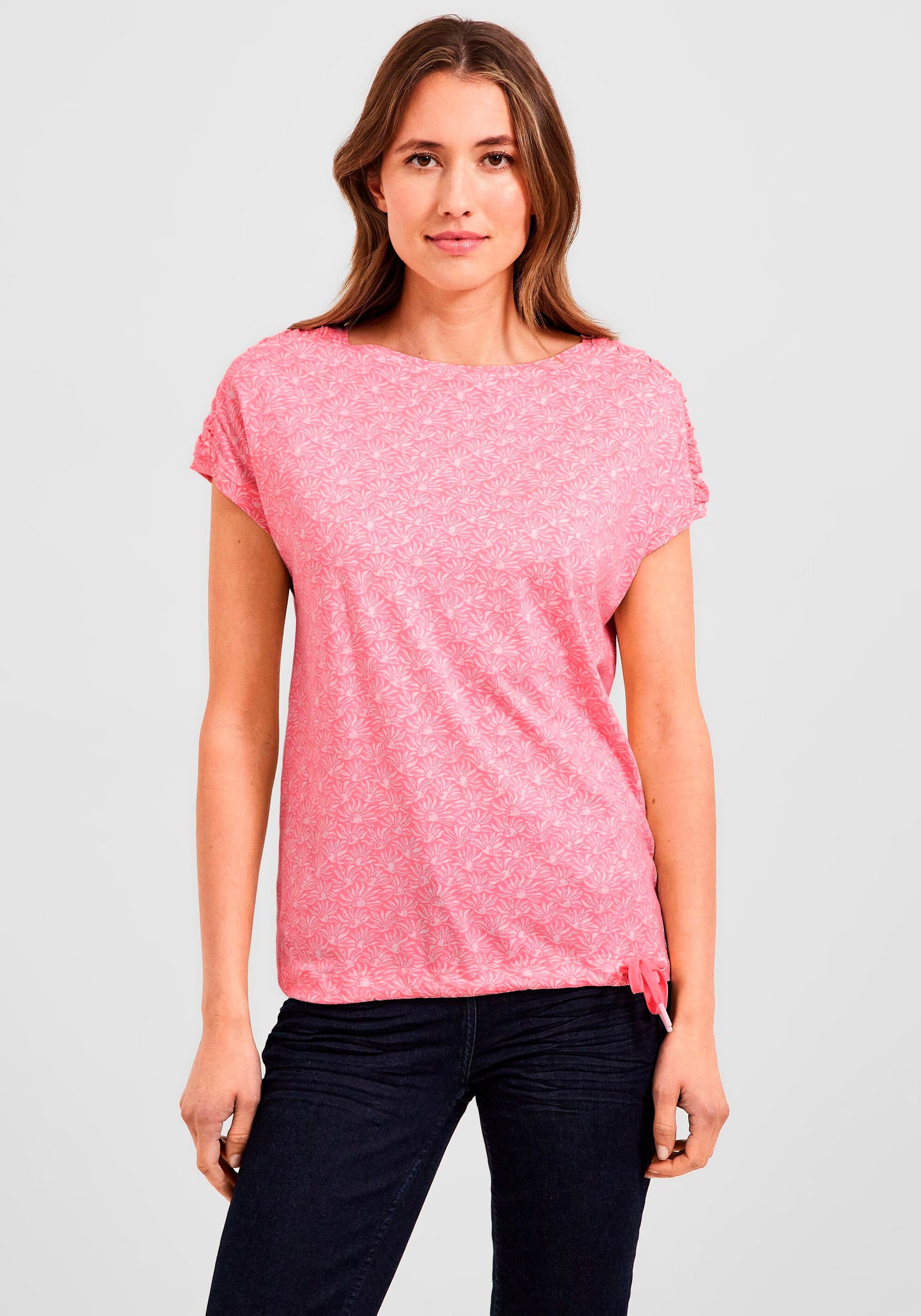 Raffungen Schultern an T-Shirt pink den Cecil mit soft