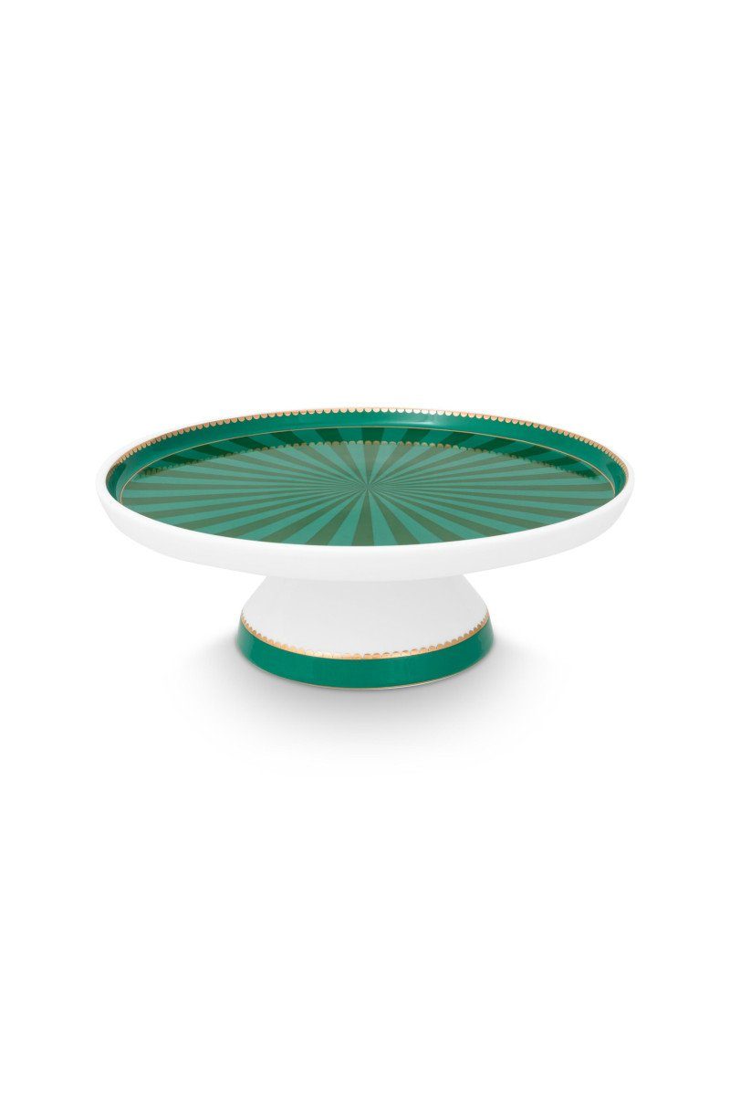 PiP Studio Tortenplatte Love Birds Stripes Tortenplatte klein grün 24cm, Porzellan, (Platten), Mini Cake Tray o/f Love Birds Stripes Emerald-Green 24cm