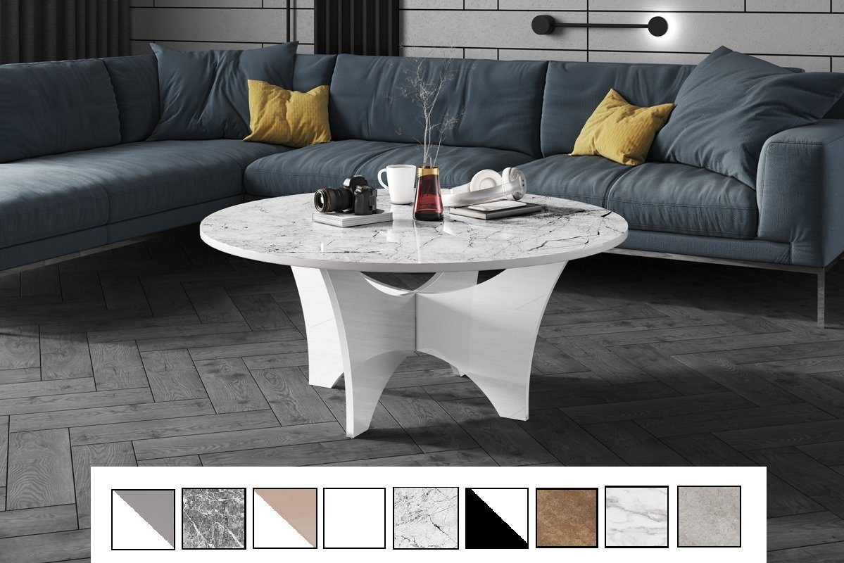 designimpex Couchtisch Design - Rostoptik 40 matt HRA-111 Weiß Hochglanz Wohnzimmertisch x Rund Tisch cm 100 Hochglanz cm