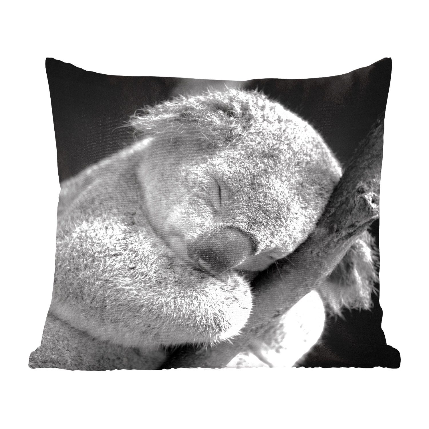 MuchoWow Dekokissen Schlafender Koala auf schwarzem Hintergrund, Zierkissen mit Füllung für Wohzimmer, Schlafzimmer, Deko, Sofakissen